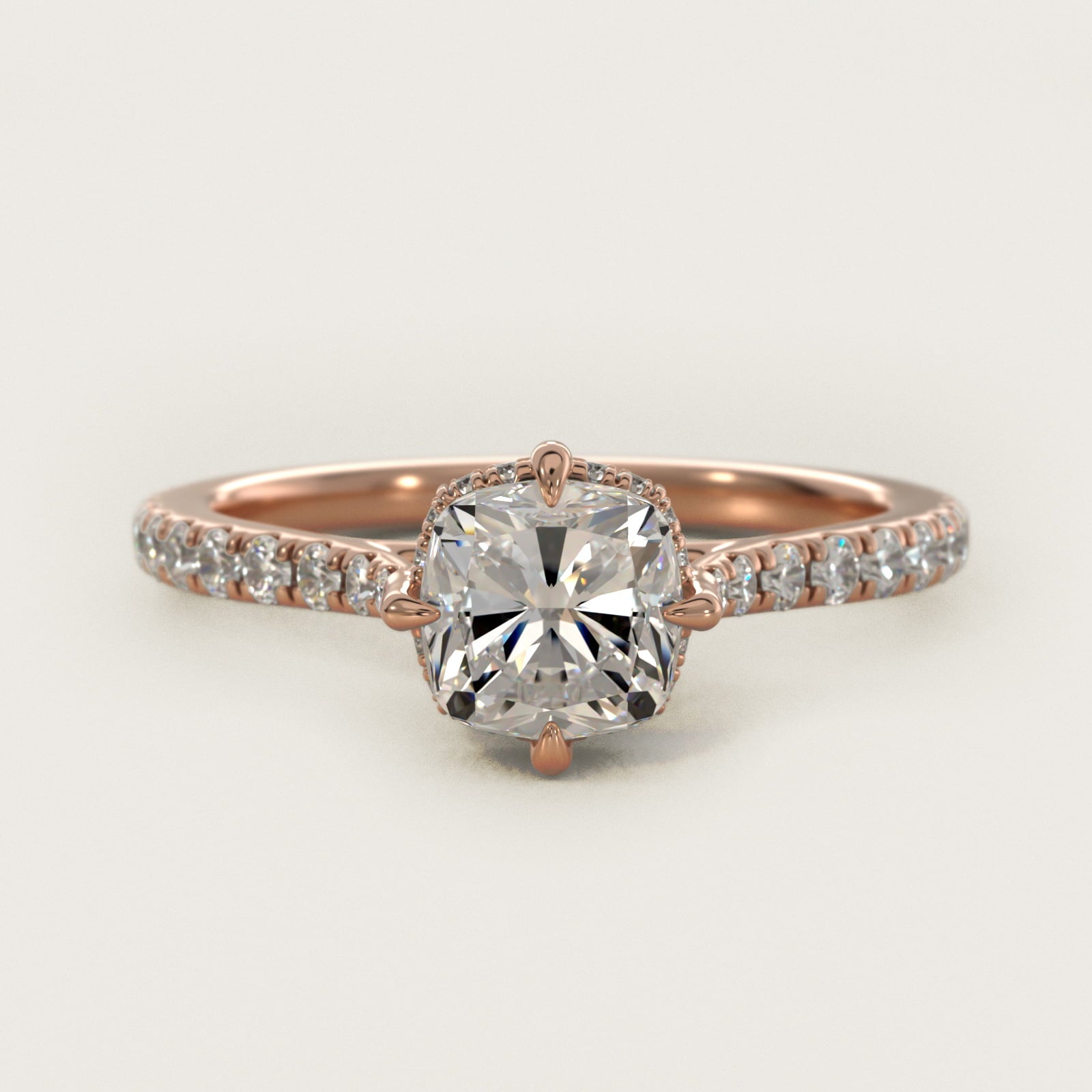 Cathedral PavŽ Crown Diamond Engagement Ring In 18k Rose Gold By James Allen - Cushion Center