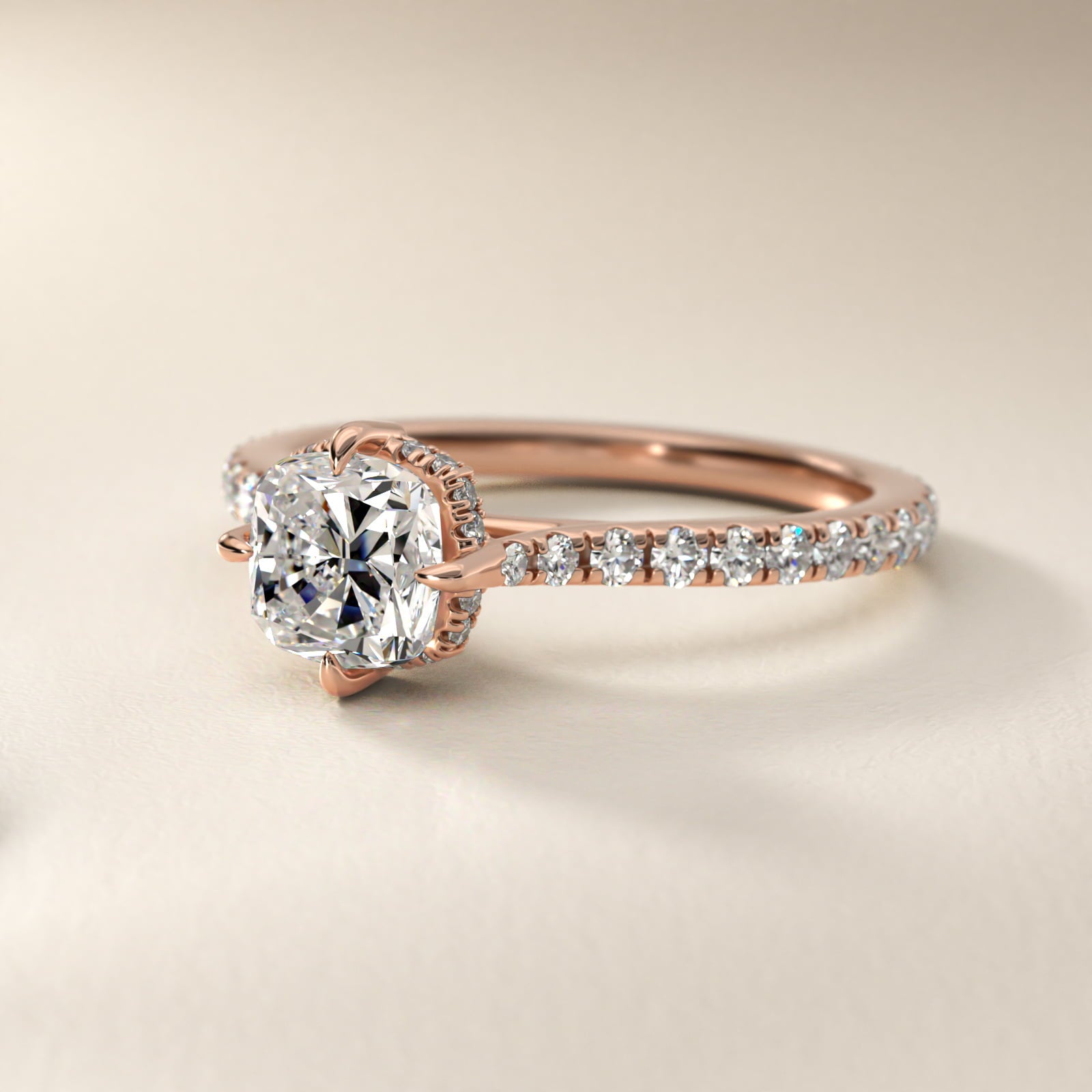 Cathedral PavŽ Crown Diamond Engagement Ring In 14K Rose Gold By James Allen - Cushion Center