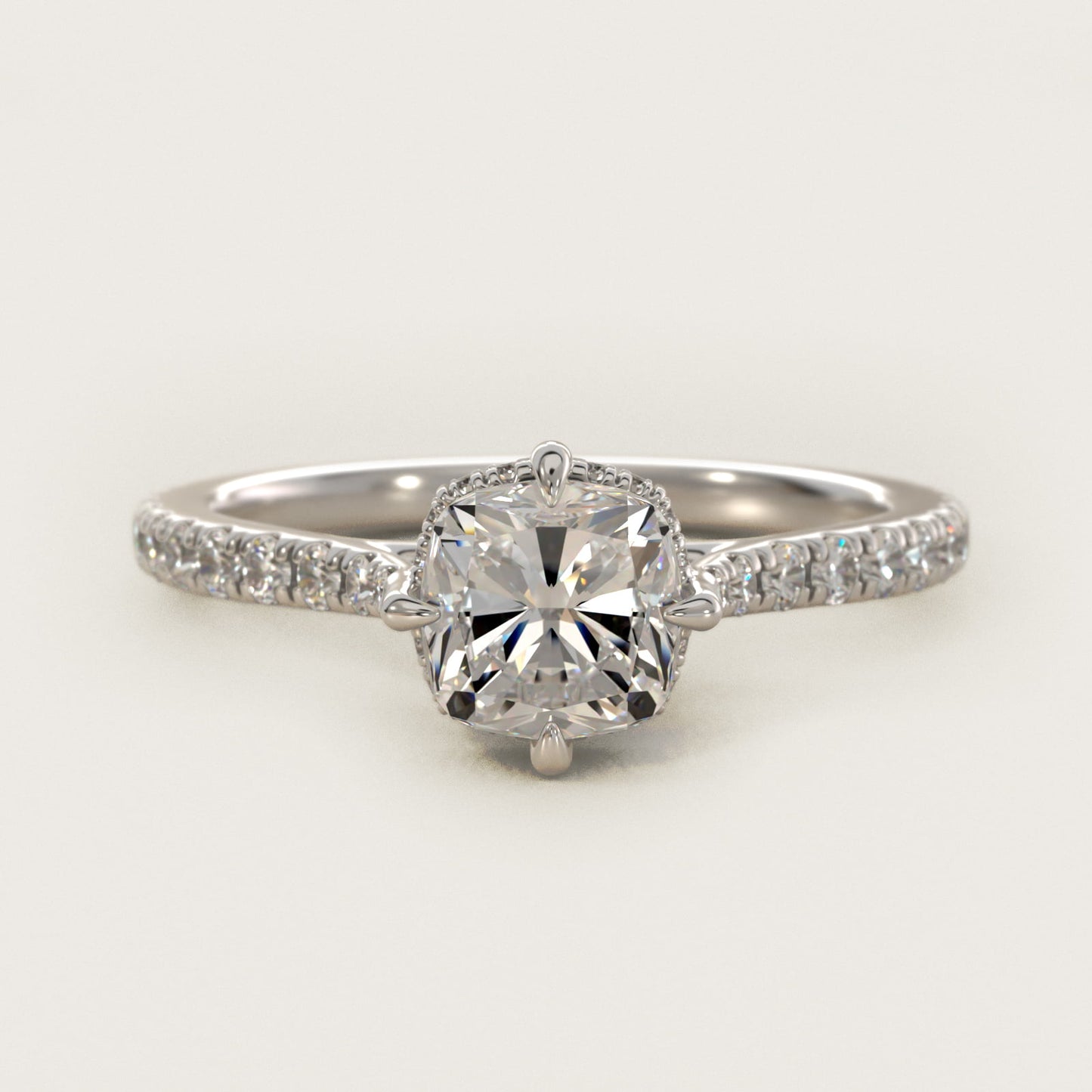 Cathedral PavŽ Crown Diamond Engagement Ring In 14K White Gold By James Allen - Cushion Center
