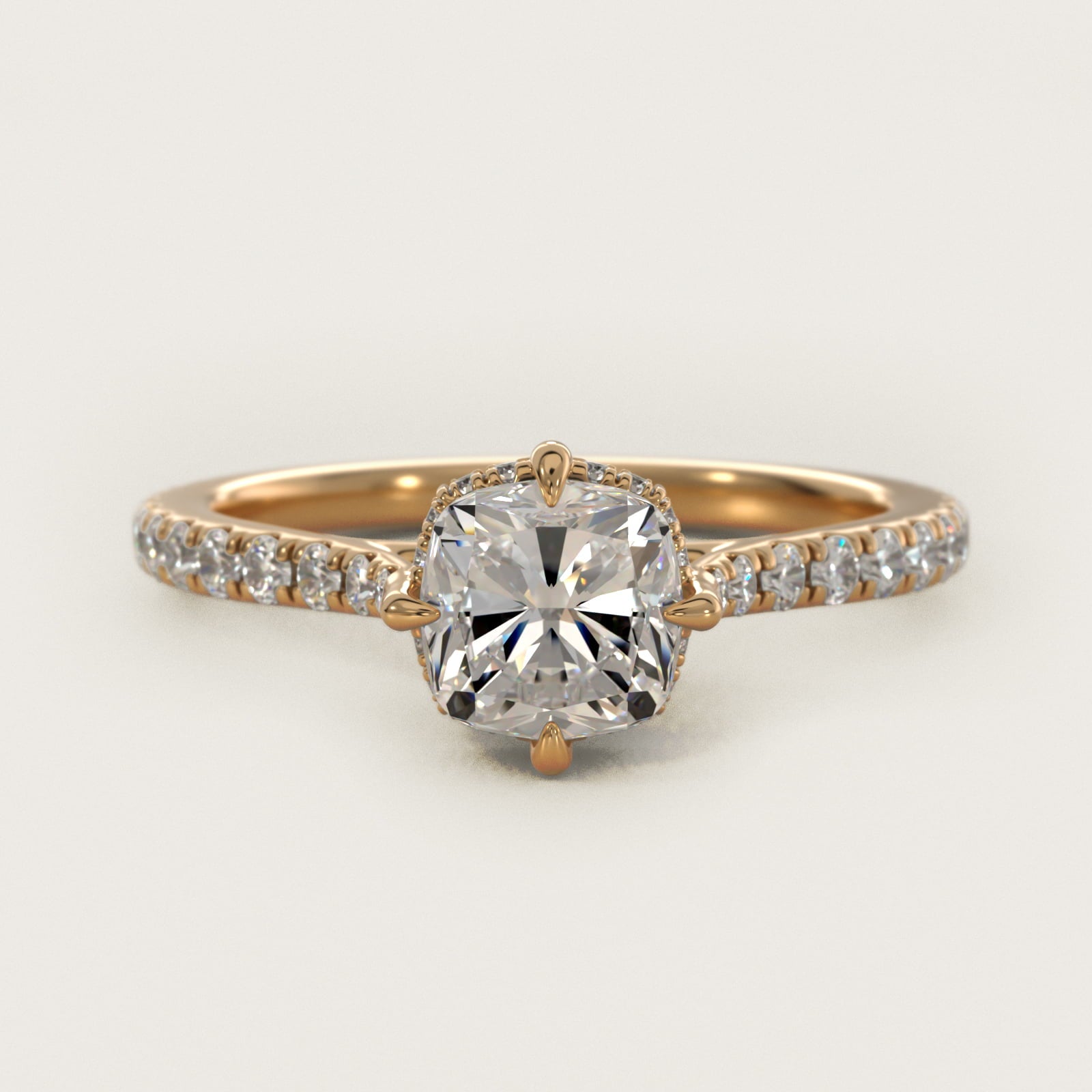 Cathedral PavŽ Crown Diamond Engagement Ring In 18k Yellow Gold By James Allen - Cushion Center