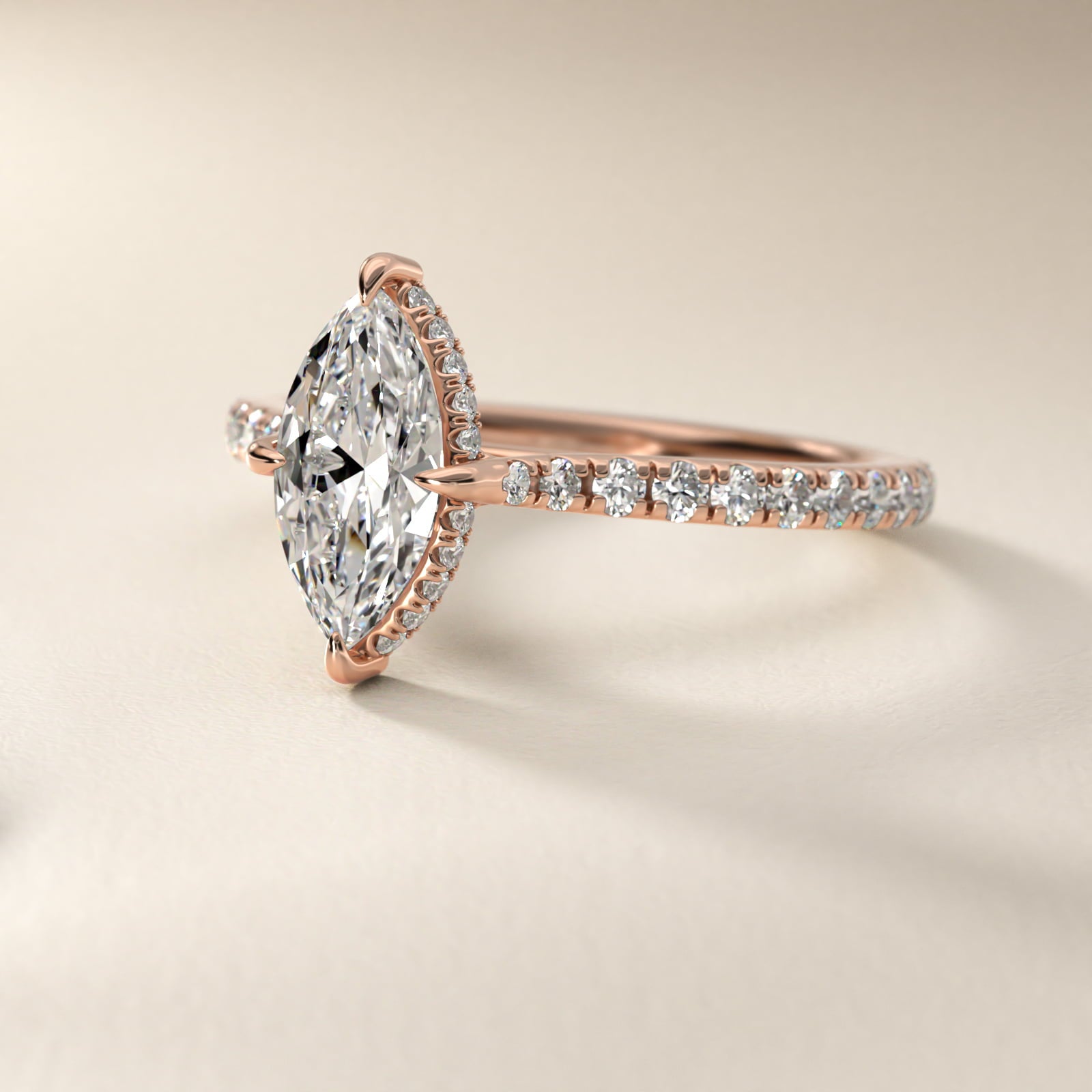 Cathedral PavŽ Crown Diamond Engagement Ring In 18k Rose Gold By James Allen - Marquise Center