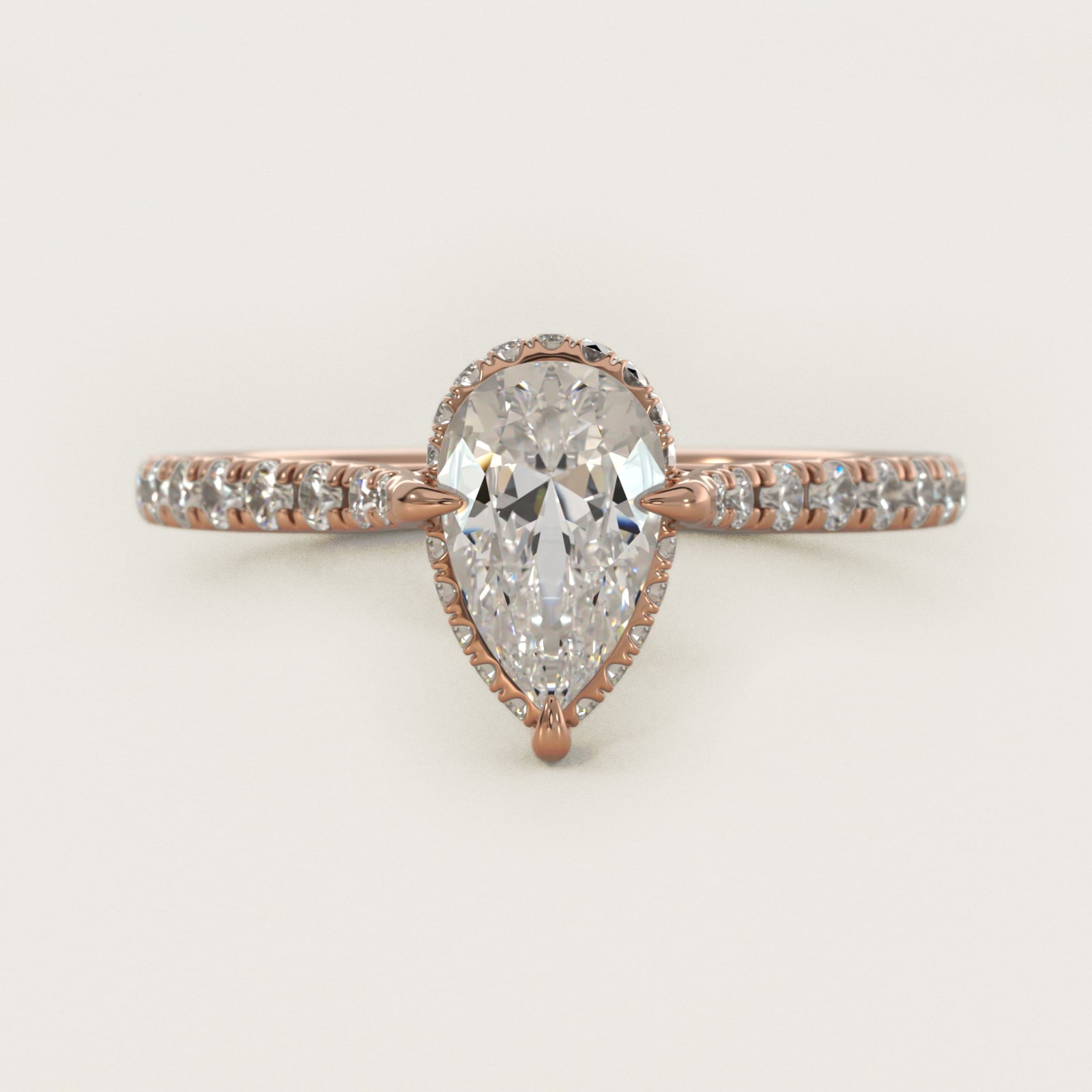 Cathedral PavŽ Crown Diamond Engagement Ring In 18k Rose Gold By James Allen - Pear Center