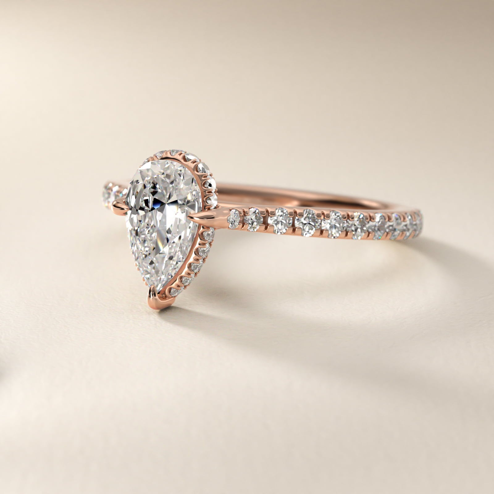 Cathedral PavŽ Crown Diamond Engagement Ring In 18k Rose Gold By James Allen - Pear Center
