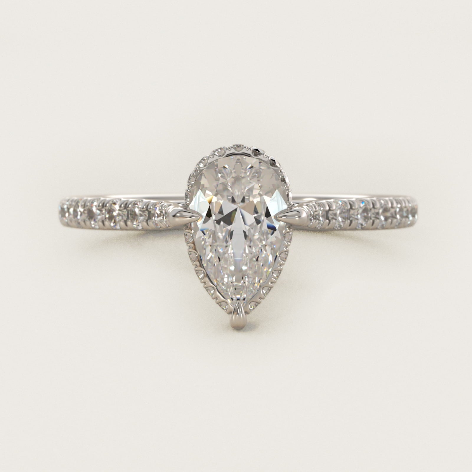 Cathedral PavŽ Crown Diamond Engagement Ring In 14K White Gold By James Allen - Pear Center