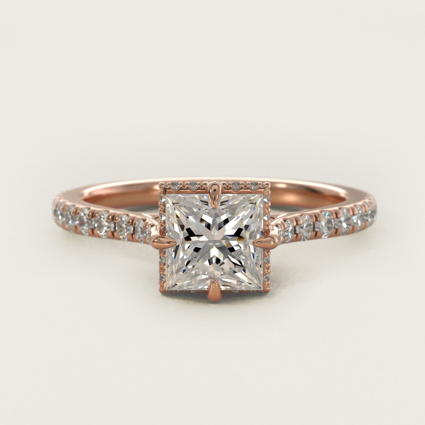 Cathedral PavŽ Crown Diamond Engagement Ring In 18k Rose Gold By James Allen - Princess Center