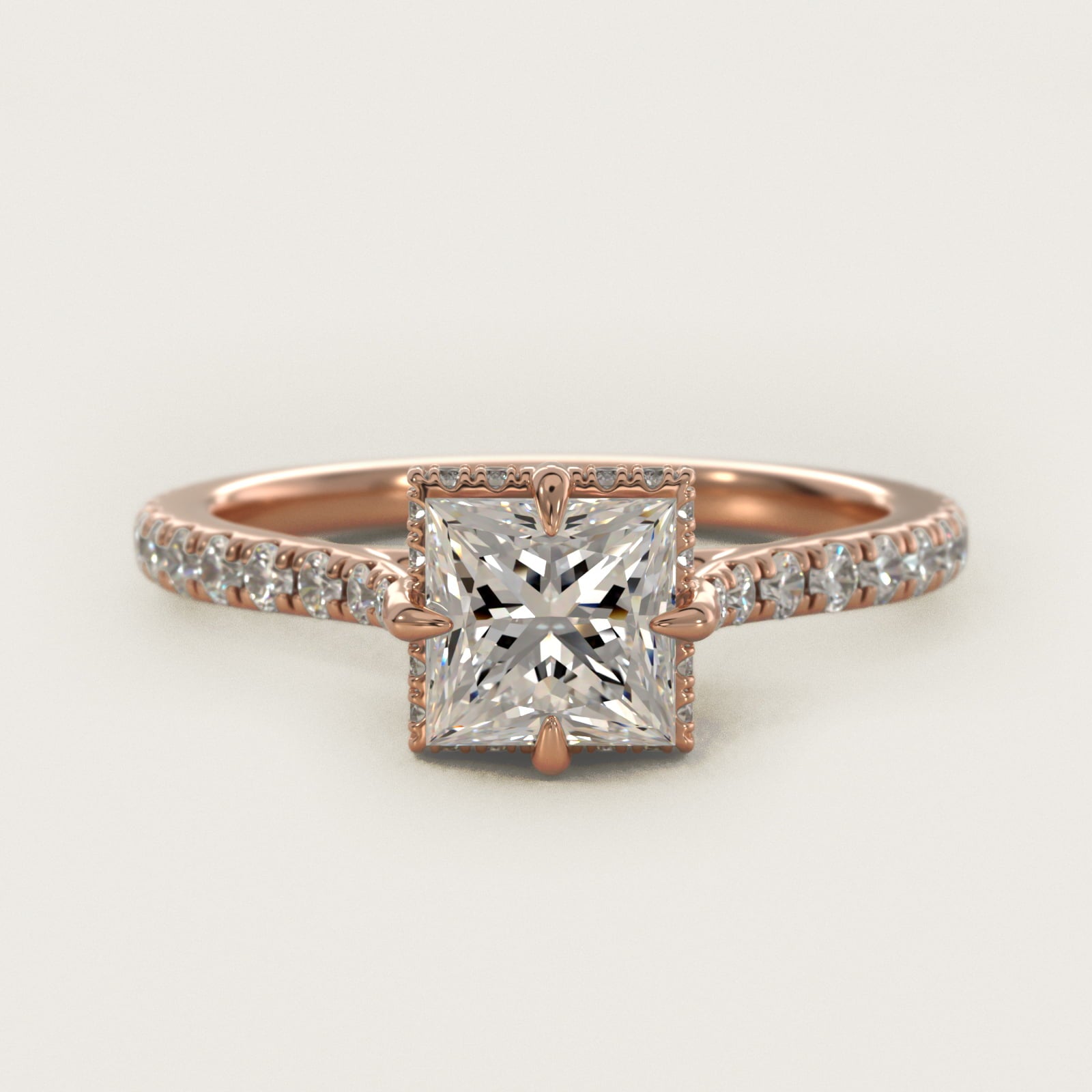 Cathedral PavŽ Crown Diamond Engagement Ring In 18k Rose Gold By James Allen - Princess Center