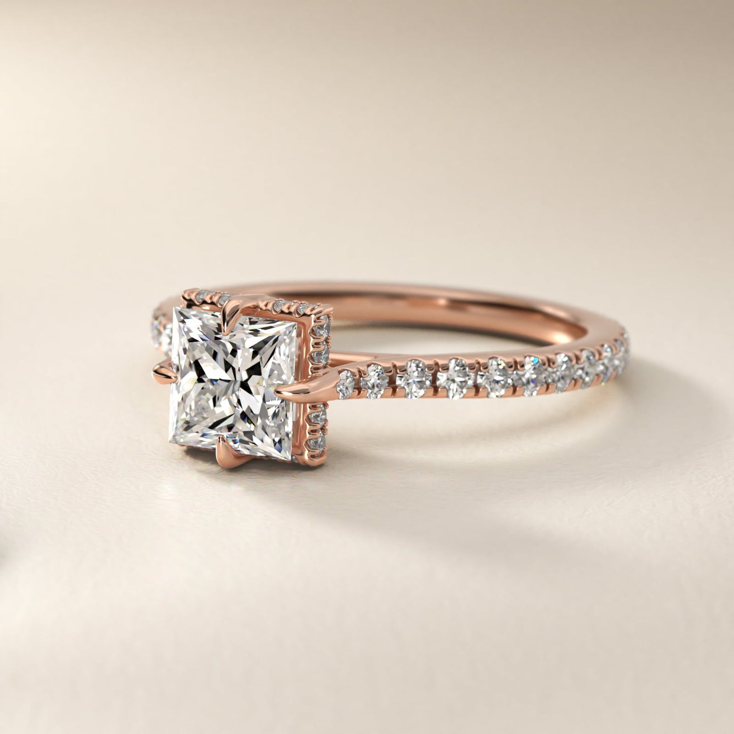 Cathedral PavŽ Crown Diamond Engagement Ring In 18k Rose Gold By James Allen - Princess Center