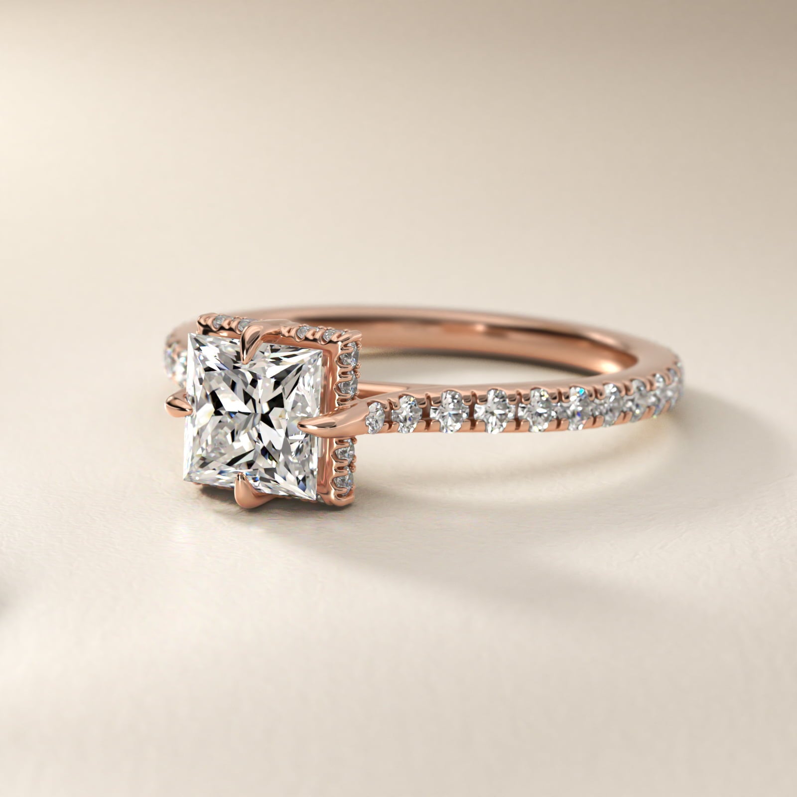 Cathedral PavŽ Crown Diamond Engagement Ring In 18k Rose Gold By James Allen - Princess Center