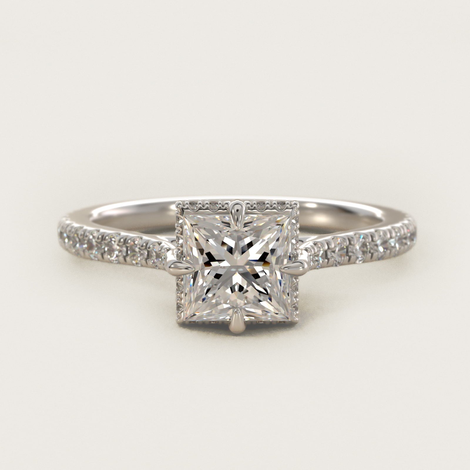Cathedral PavŽ Crown Diamond Engagement Ring In 18k White Gold By James Allen - Princess Center