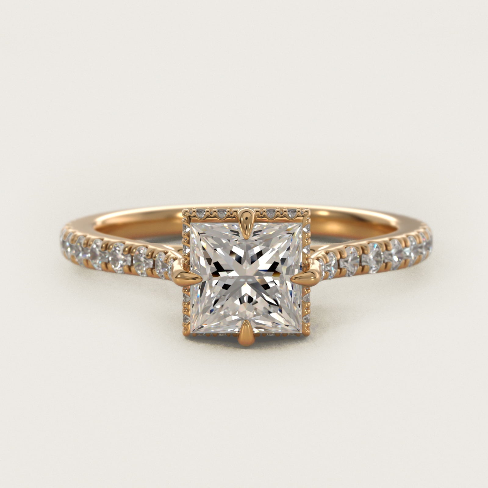 Cathedral PavŽ Crown Diamond Engagement Ring In 18k Yellow Gold By James Allen - Princess Center