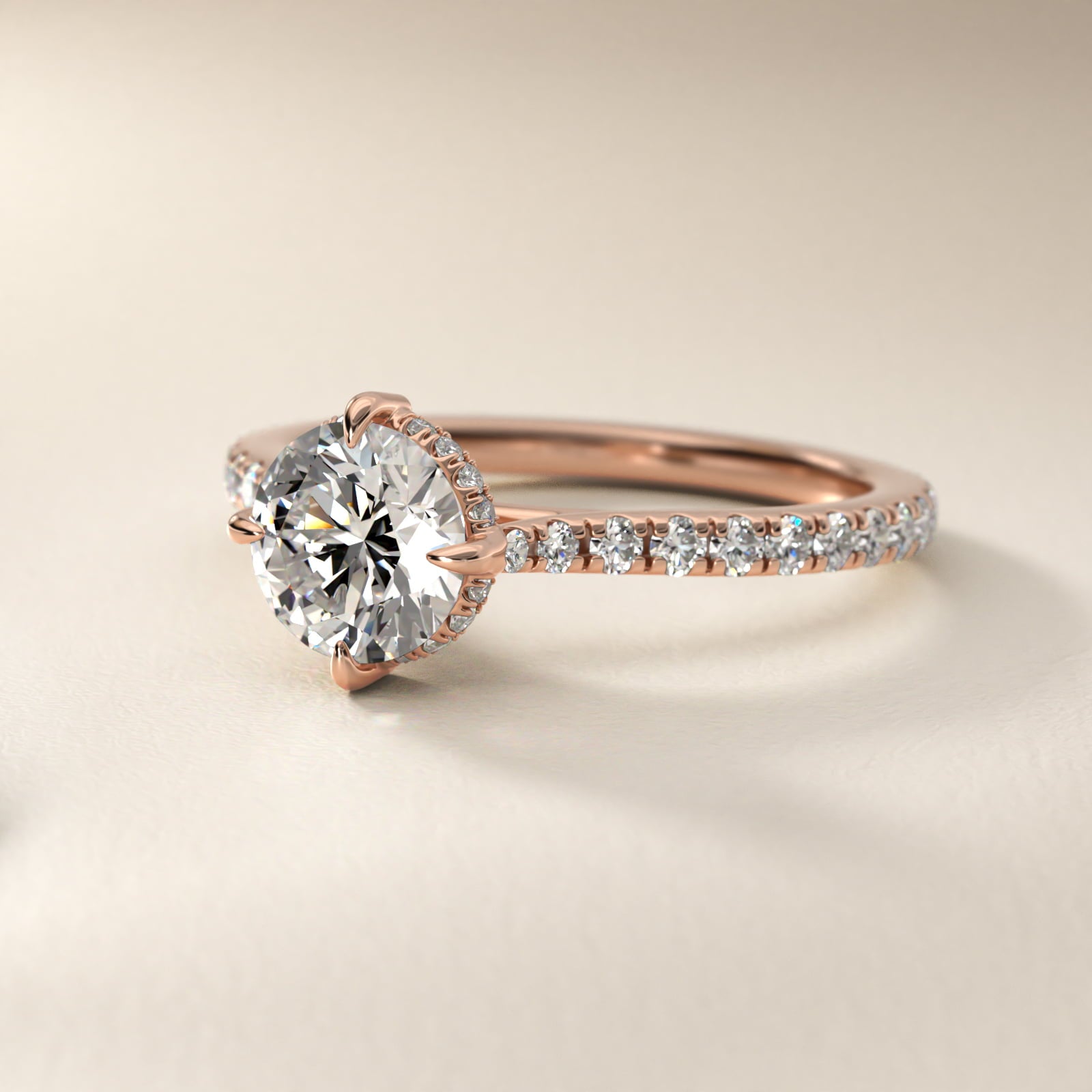 Cathedral PavŽ Crown Diamond Engagement Ring In 14K Rose Gold By James Allen - Round Center