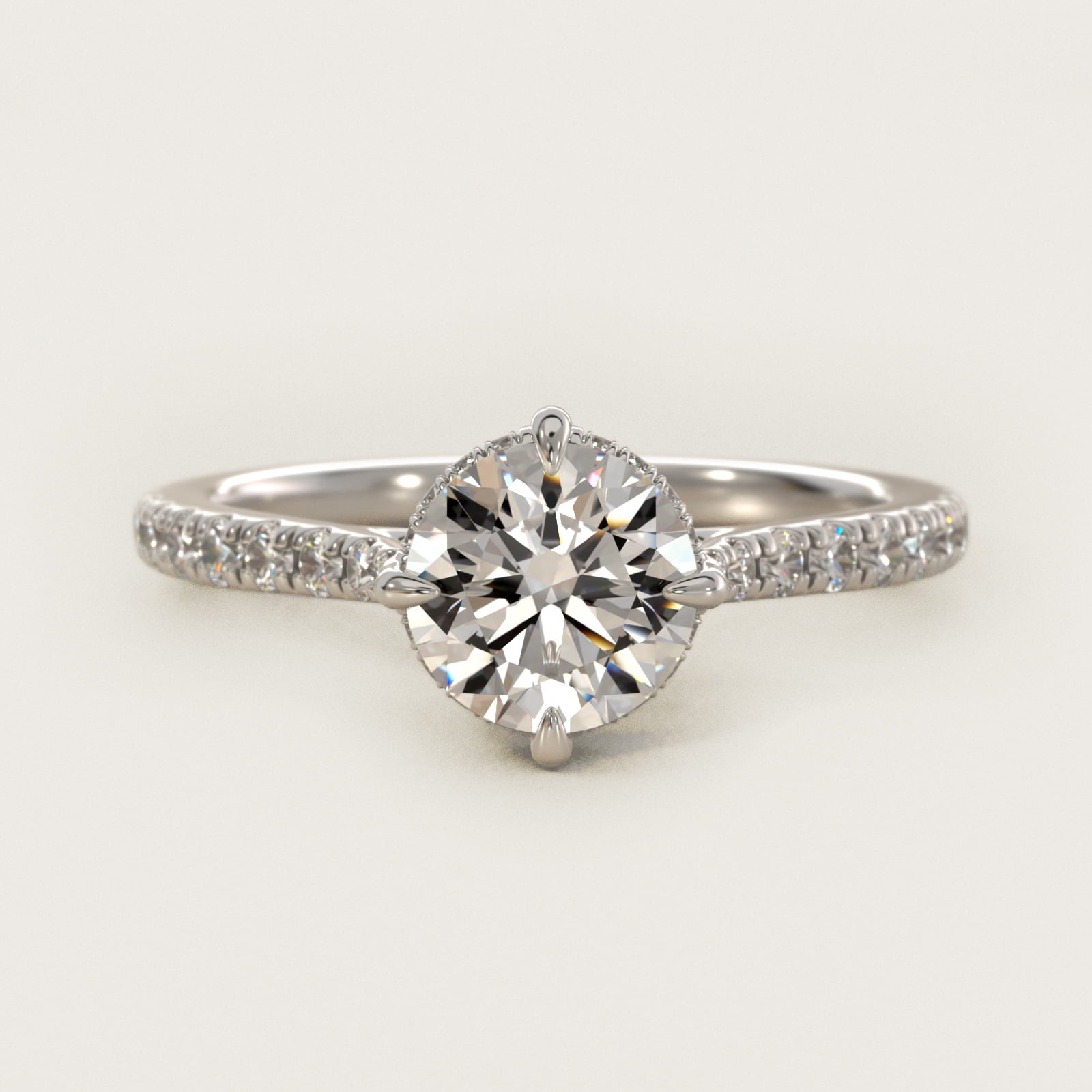 Cathedral PavŽ Crown Diamond Engagement Ring In 14K White Gold By James Allen - Round Center