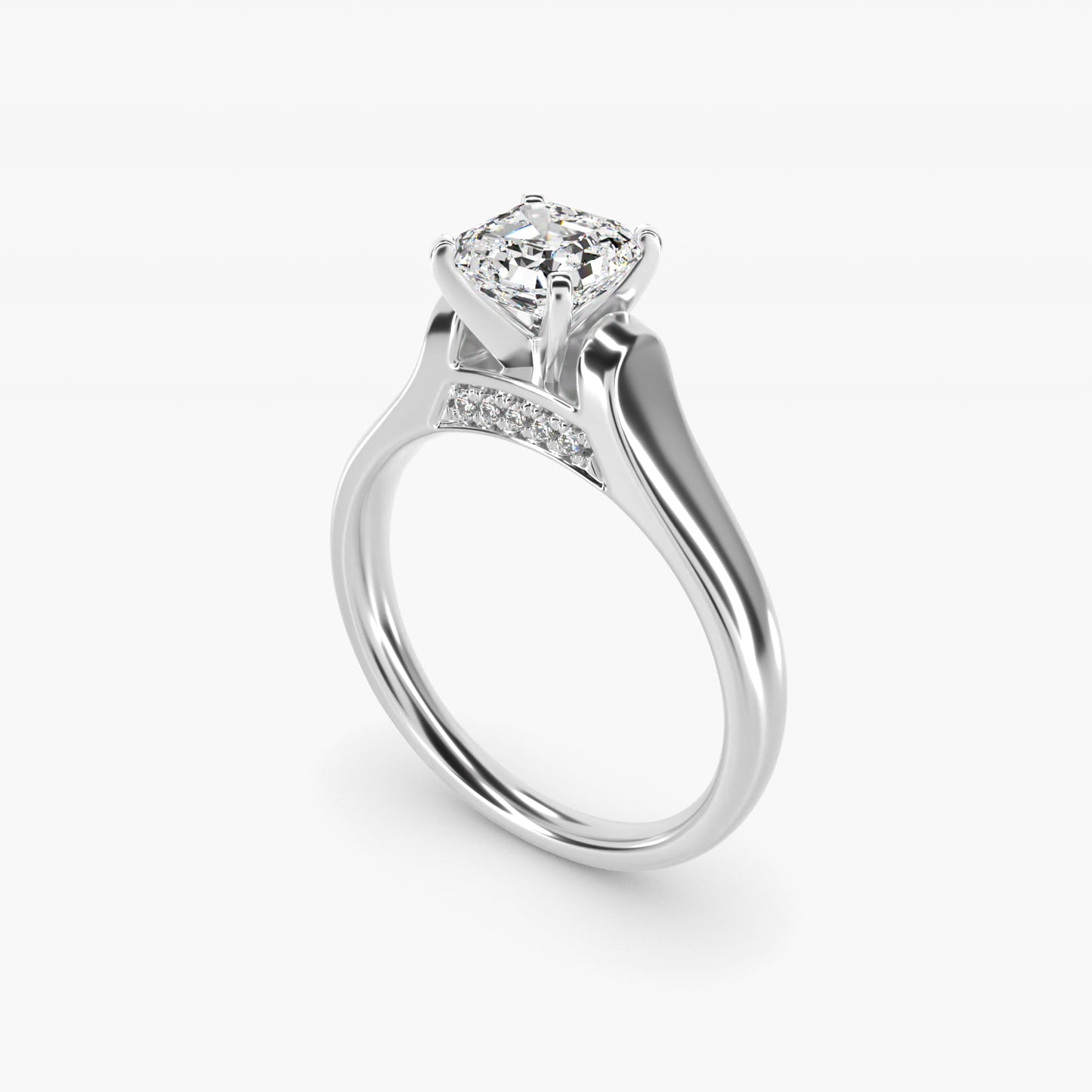 Cathedral Solitaire Plus Diamond Engagement Ring in 14k White Gold By Zac Zac Posen - Asscher Center