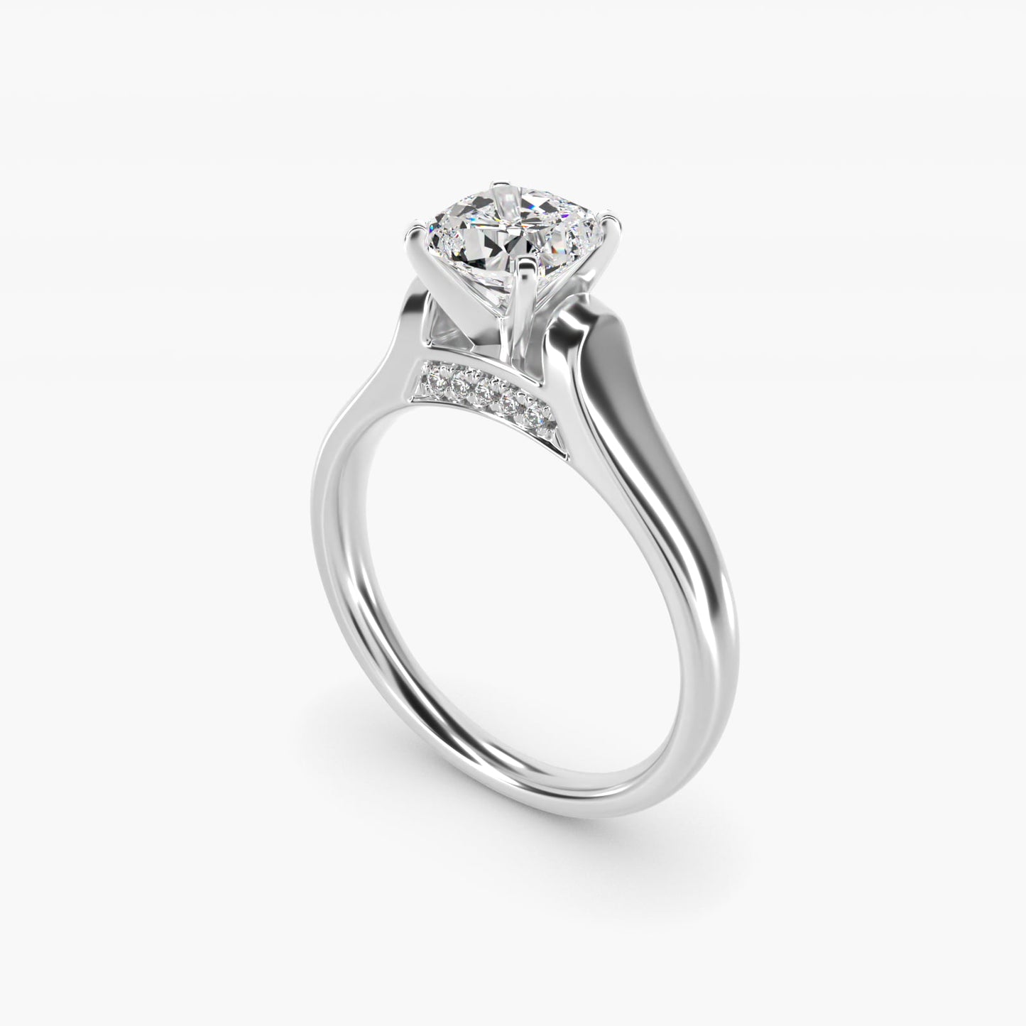 Cathedral Solitaire Plus Diamond Engagement Ring in 14k White Gold By Zac Zac Posen - Cushion Center