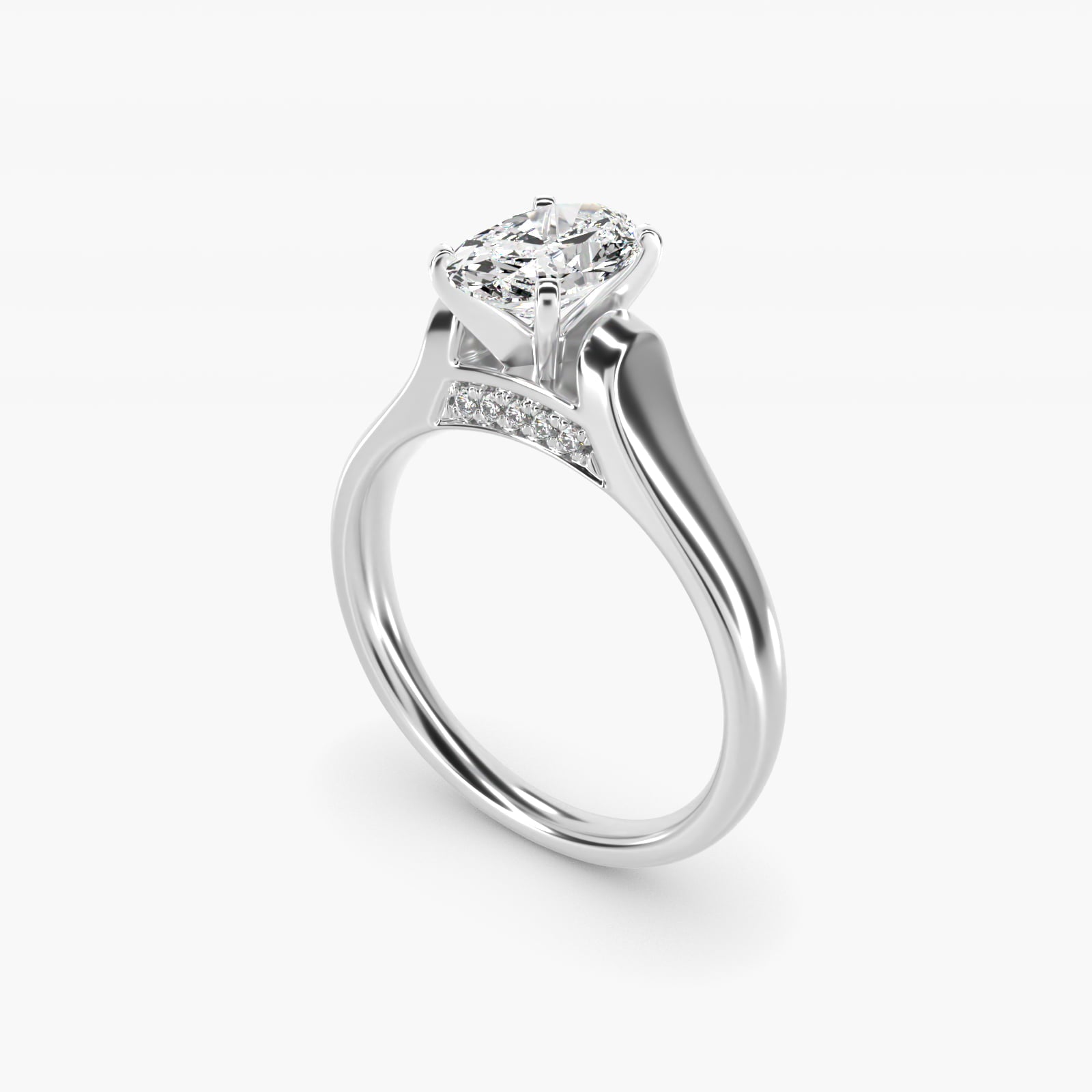 Cathedral Solitaire Plus Diamond Engagement Ring in 14k White Gold By Zac Zac Posen - Oval Center