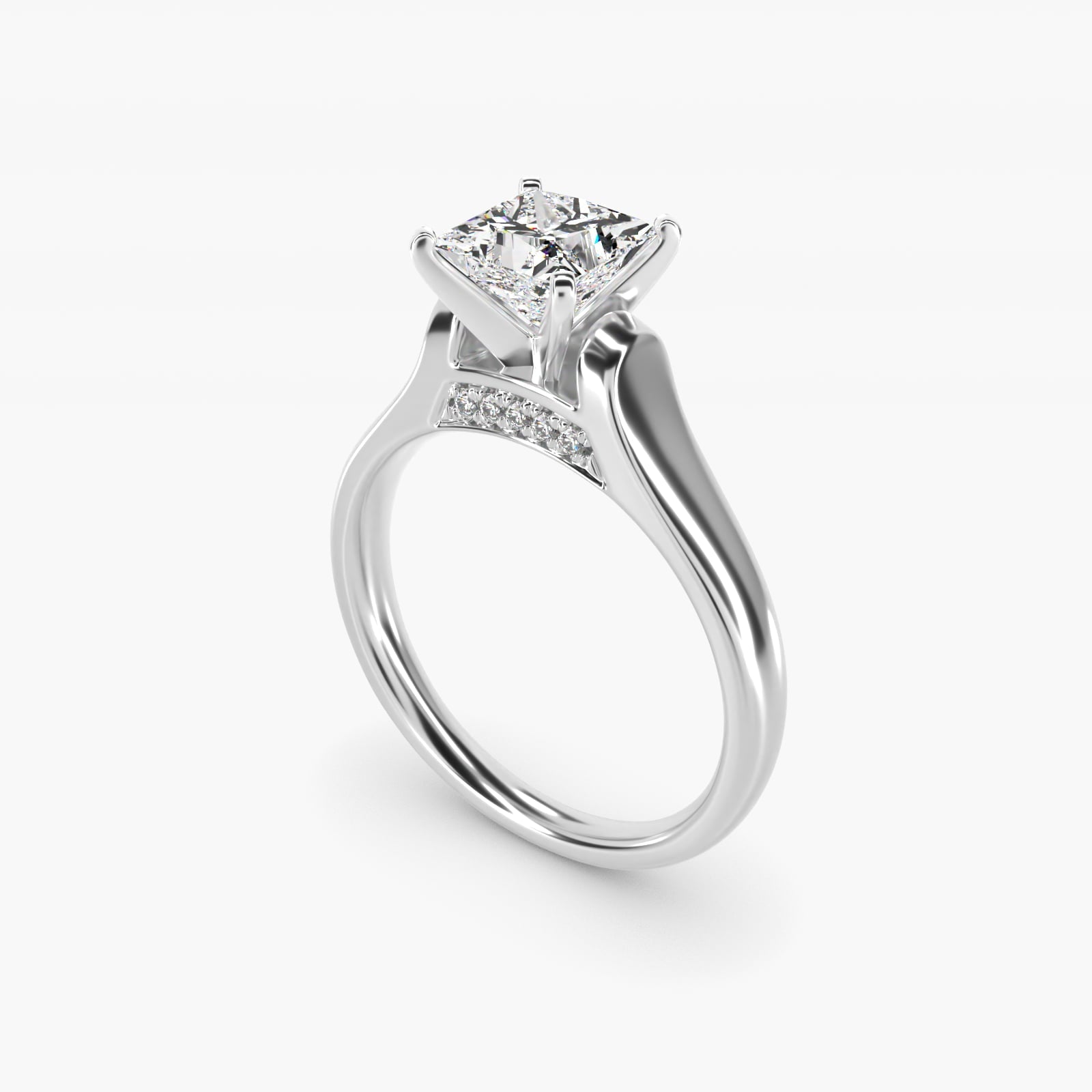 Cathedral Solitaire Plus Diamond Engagement Ring in 18k White Gold By Zac Zac Posen - Princess Center