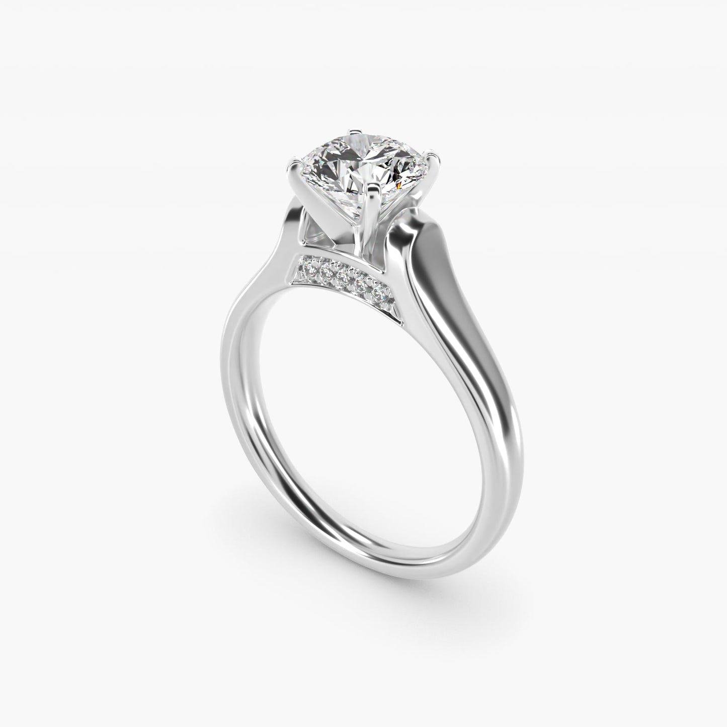 Cathedral Solitaire Plus Diamond Engagement Ring in 14k White Gold By Zac Zac Posen - Round Center