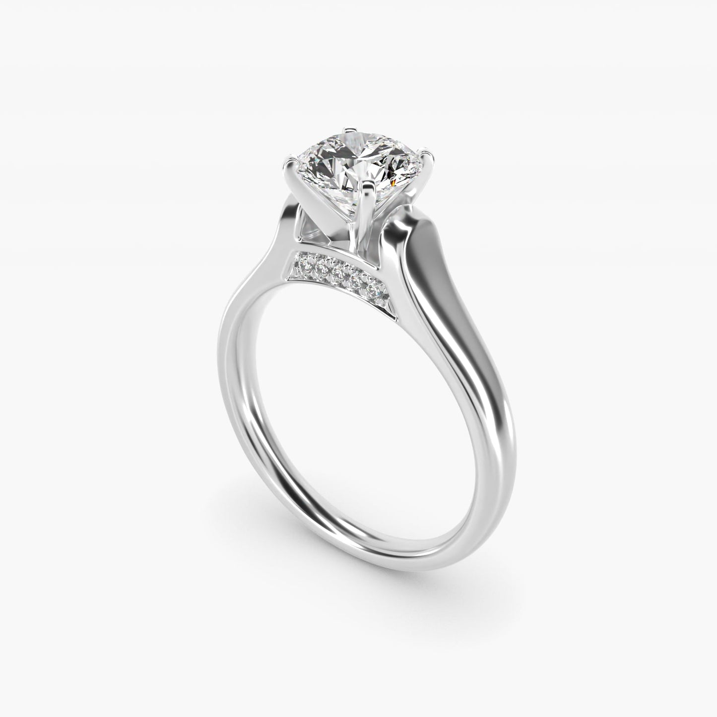 Cathedral Solitaire Plus Diamond Engagement Ring in 18k White Gold By Zac Zac Posen - Round Center