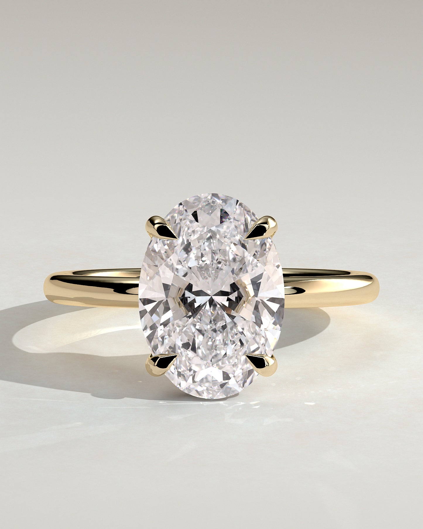 Emma - Classic Oval Claw Solitaire with Hidden Halo Engagement Ring - Yellow Gold - Yellow Gold