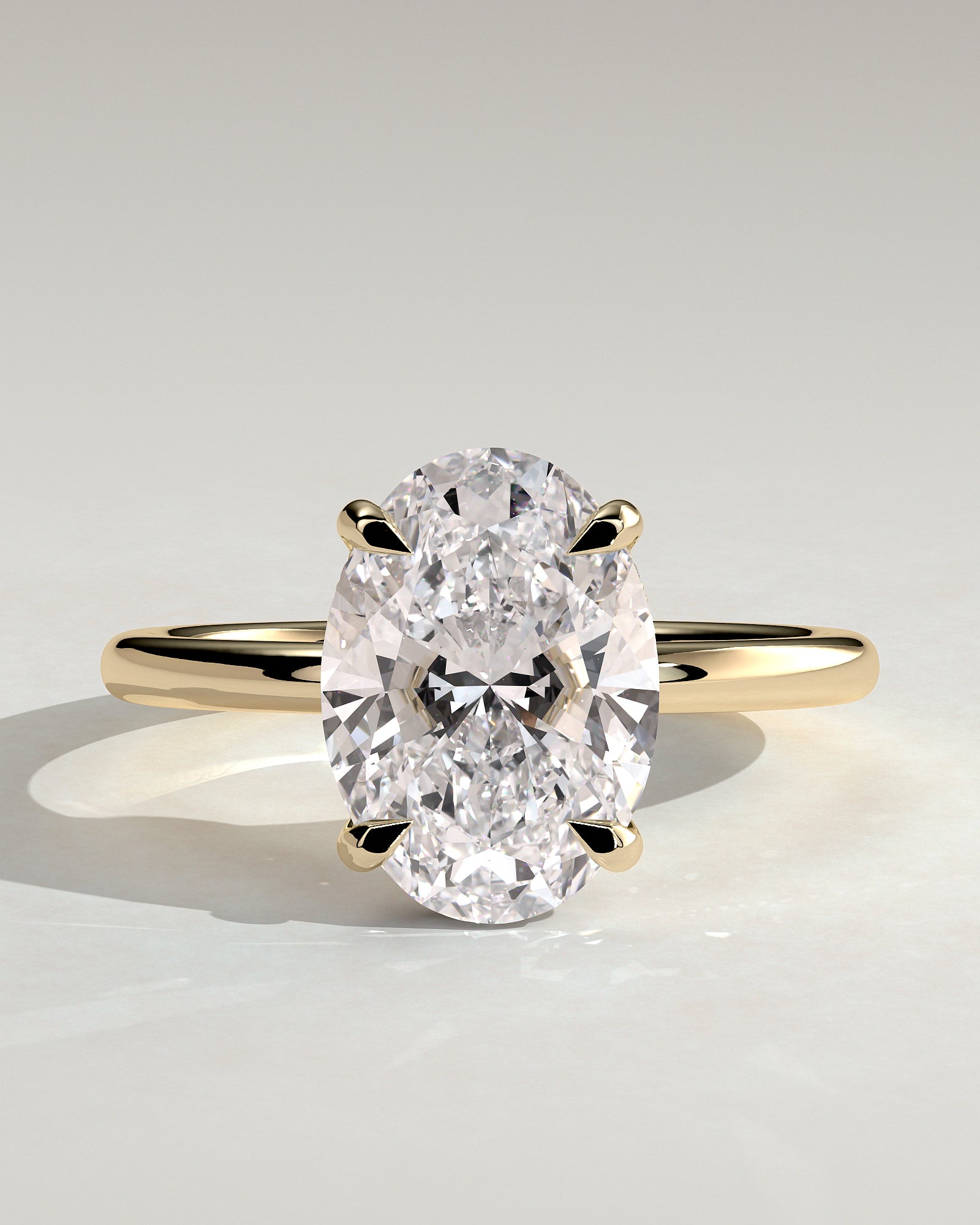 Emma - Classic Oval Claw Solitaire with Hidden Halo Engagement Ring - Yellow Gold - Yellow Gold