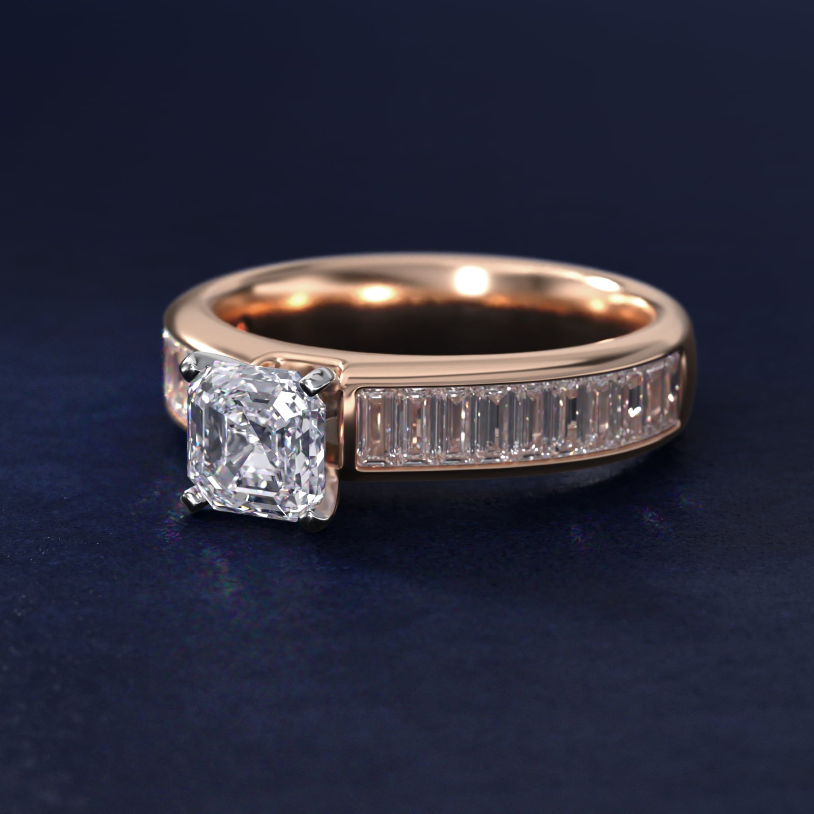 Channel Set Baguette Diamond Engagement Ring in 18k Rose Gold (1 ct. tw.) - Asscher Center