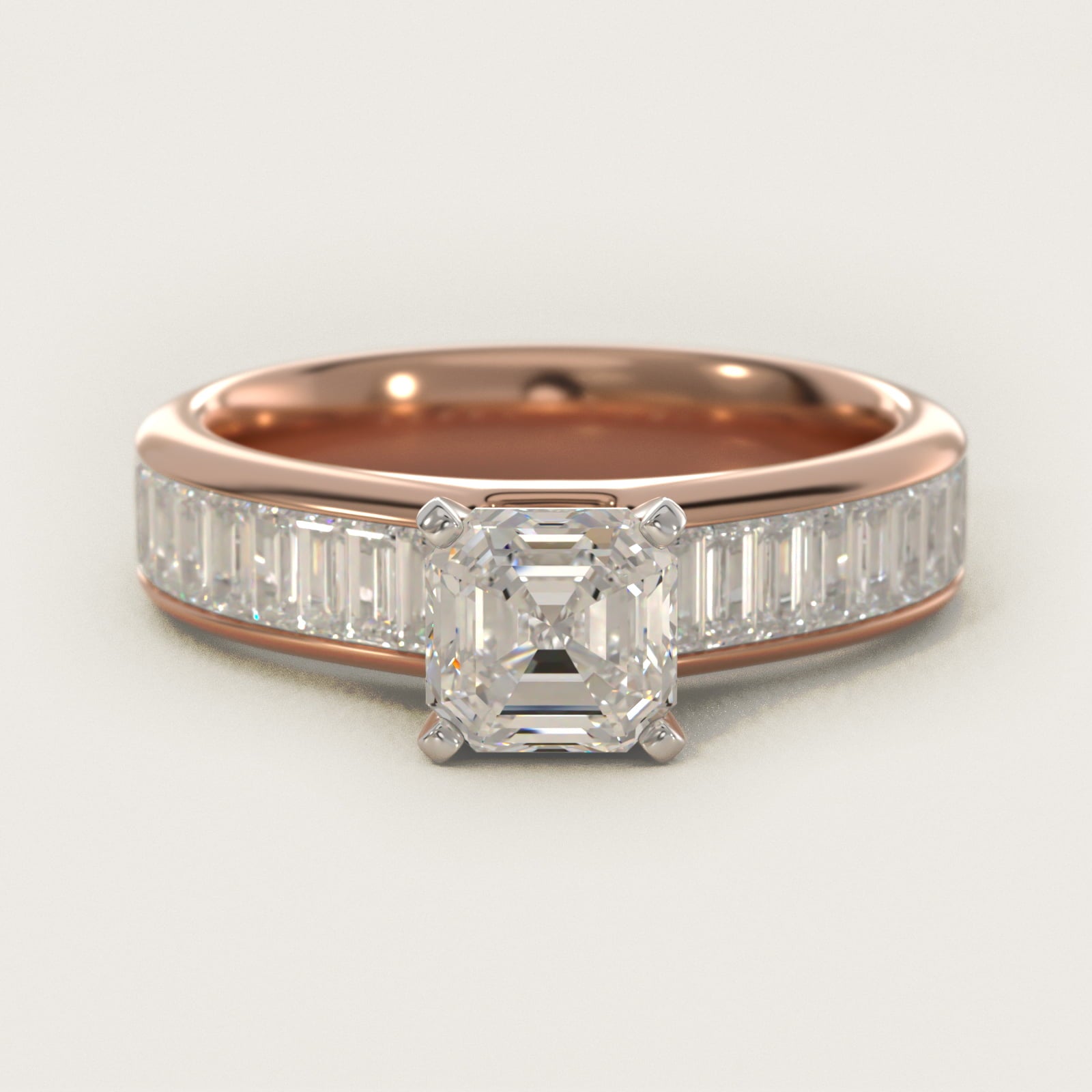 Channel Set Baguette Diamond Engagement Ring in 18k Rose Gold (1 ct. tw.) - Asscher Center