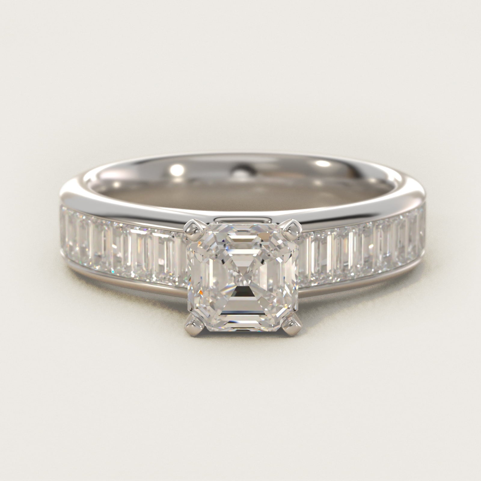 Channel Set Baguette Diamond Engagement Ring in 18k White Gold (1 ct. tw.) - Asscher Center