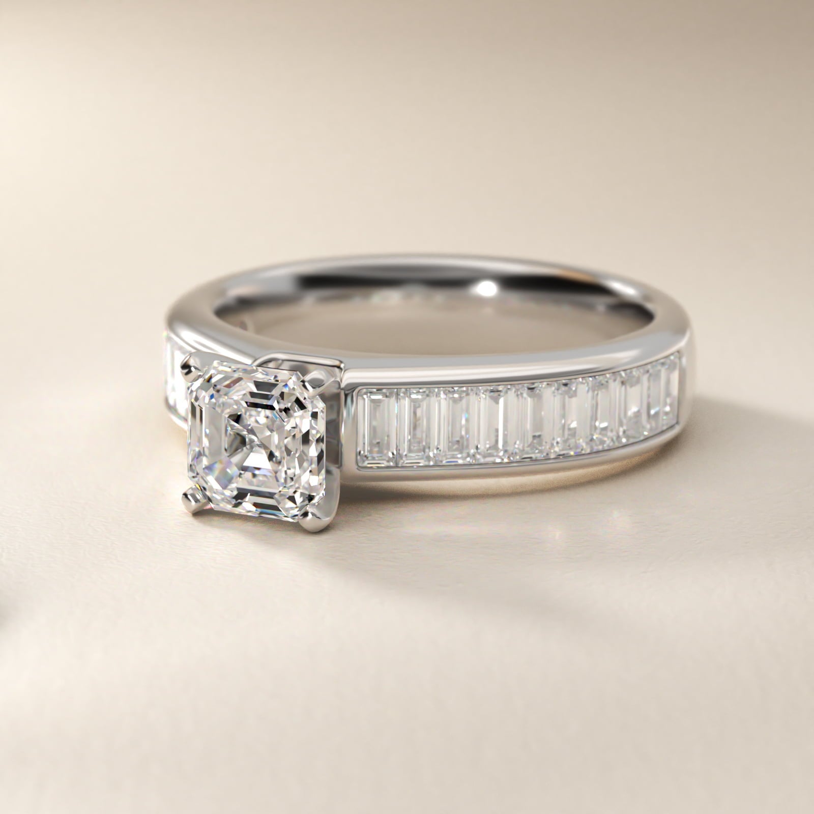 Channel Set Baguette Diamond Engagement Ring in Platinum (1 ct. tw.) - Asscher Center