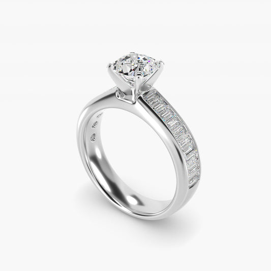 Channel Set Baguette Diamond Engagement Ring in 14k White Gold (1 ct. tw.) - Cushion Center