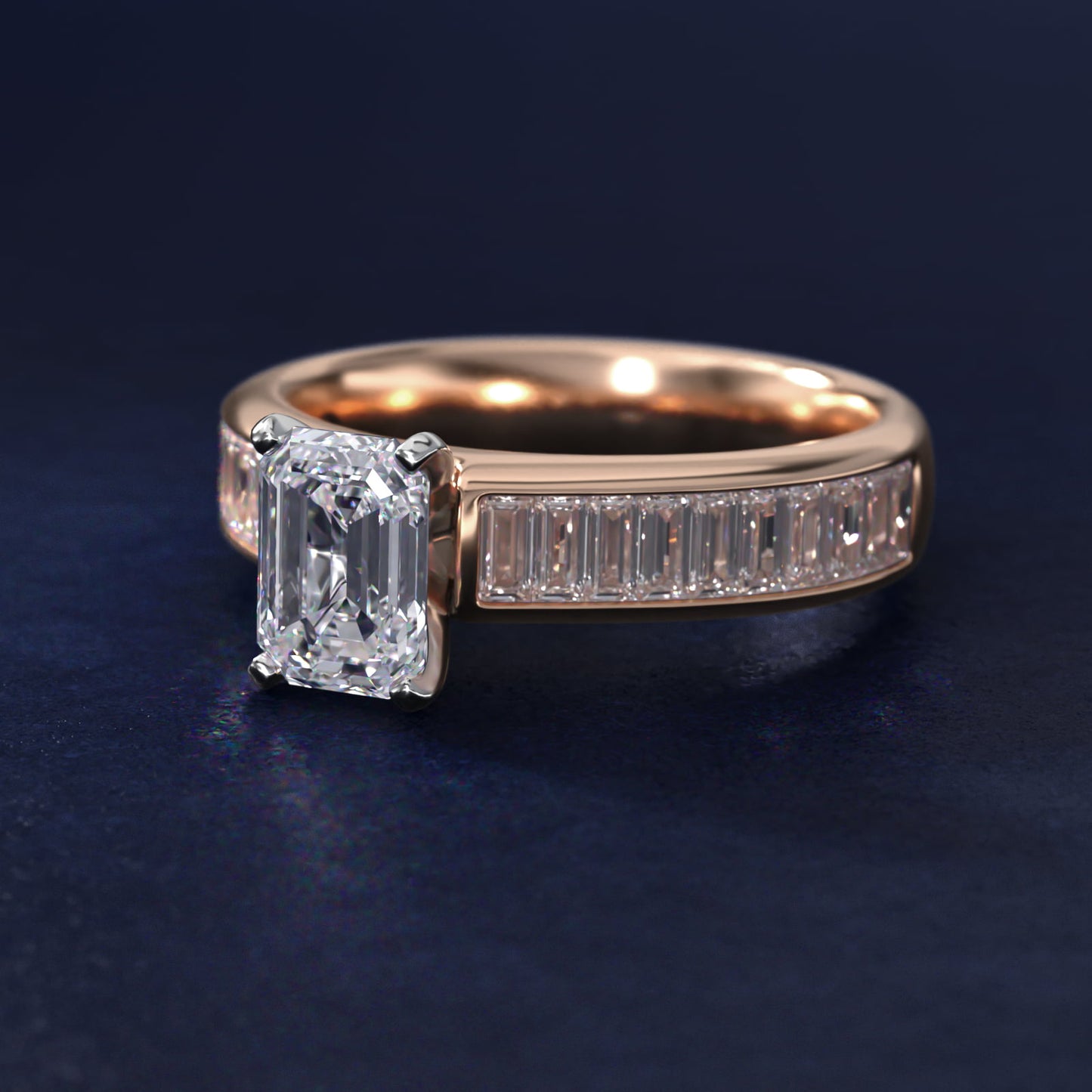 Channel Set Baguette Diamond Engagement Ring in 14k Rose Gold (1 ct. tw.) - Emerald Center