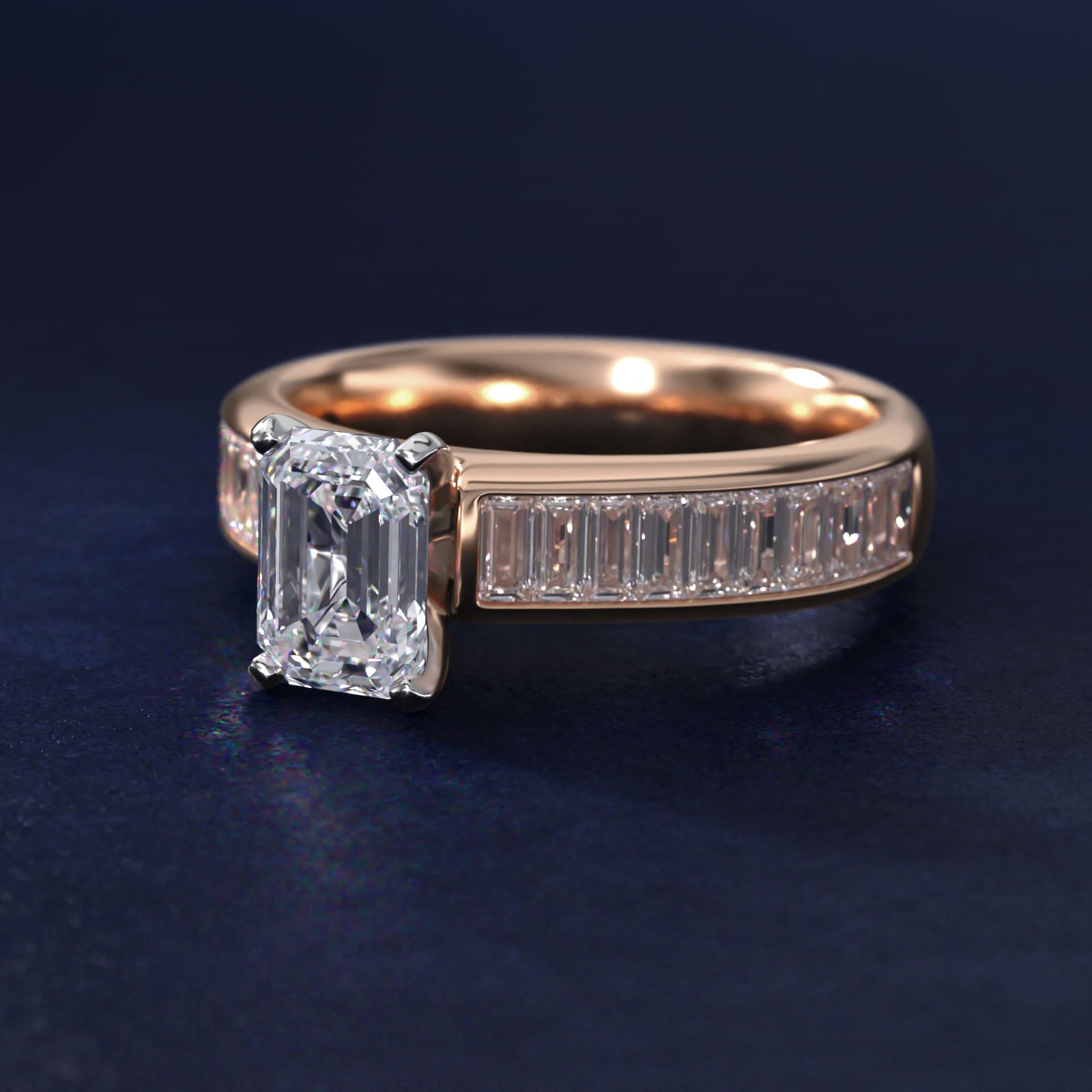Channel Set Baguette Diamond Engagement Ring in 18k Rose Gold (1 ct. tw.) - Emerald Center