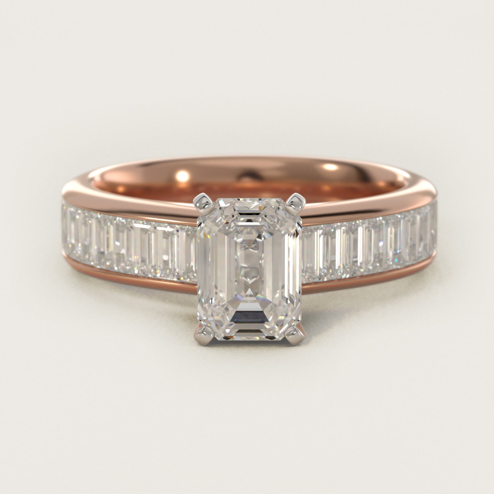 Channel Set Baguette Diamond Engagement Ring in 18k Rose Gold (1 ct. tw.) - Emerald Center