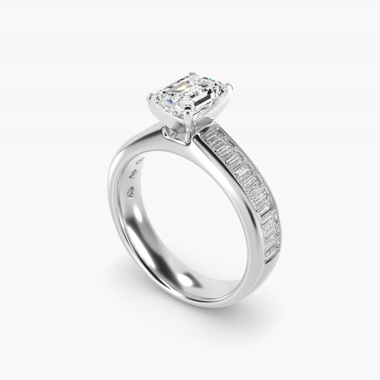 Channel Set Baguette Diamond Engagement Ring in 14k White Gold (1 ct. tw.) - Emerald Center