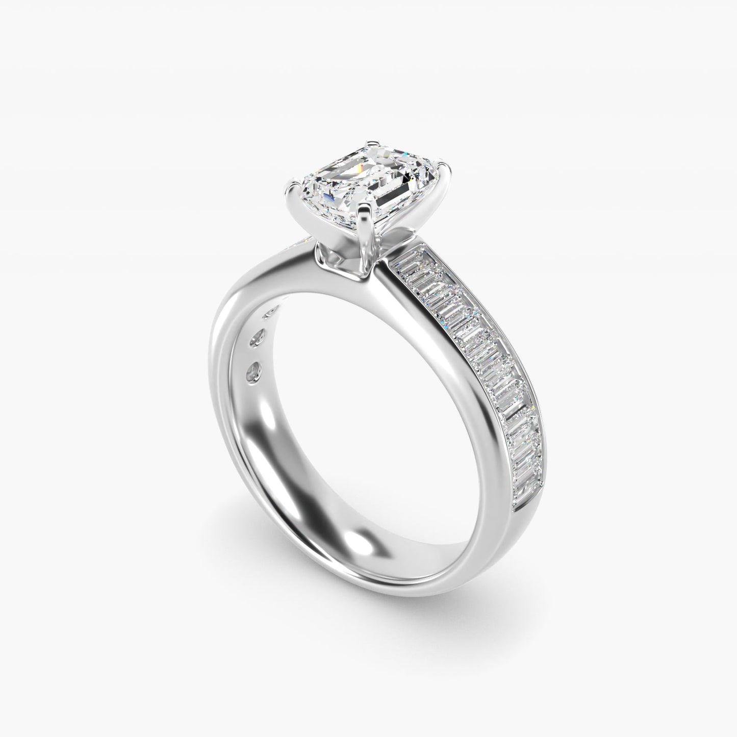 Channel Set Baguette Diamond Engagement Ring in 18k White Gold (1 ct. tw.) - Emerald Center