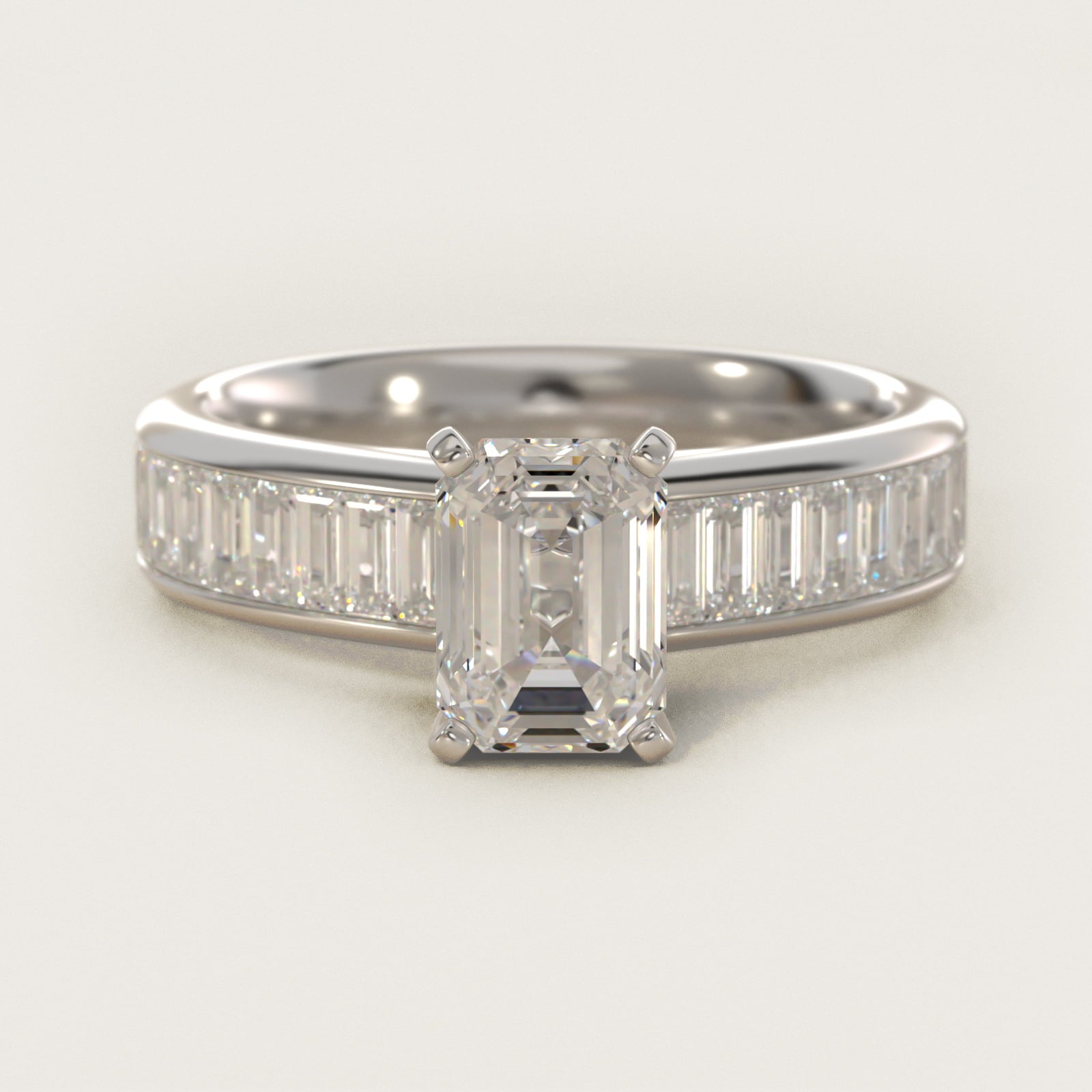 Channel Set Baguette Diamond Engagement Ring in 14k White Gold (1 ct. tw.) - Emerald Center