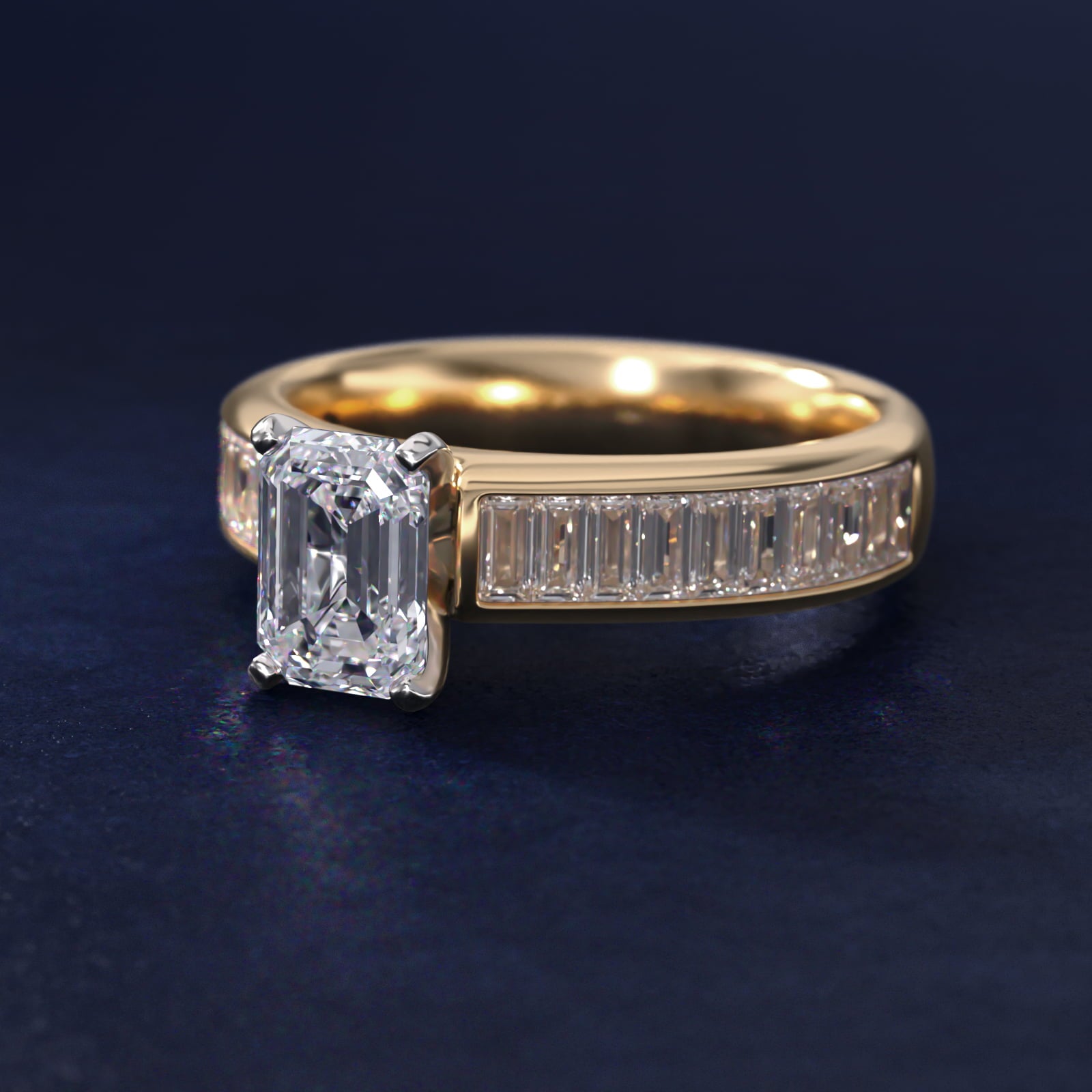 Channel Set Baguette Diamond Engagement Ring in 14k Yellow Gold (1 ct. tw.) - Emerald Center