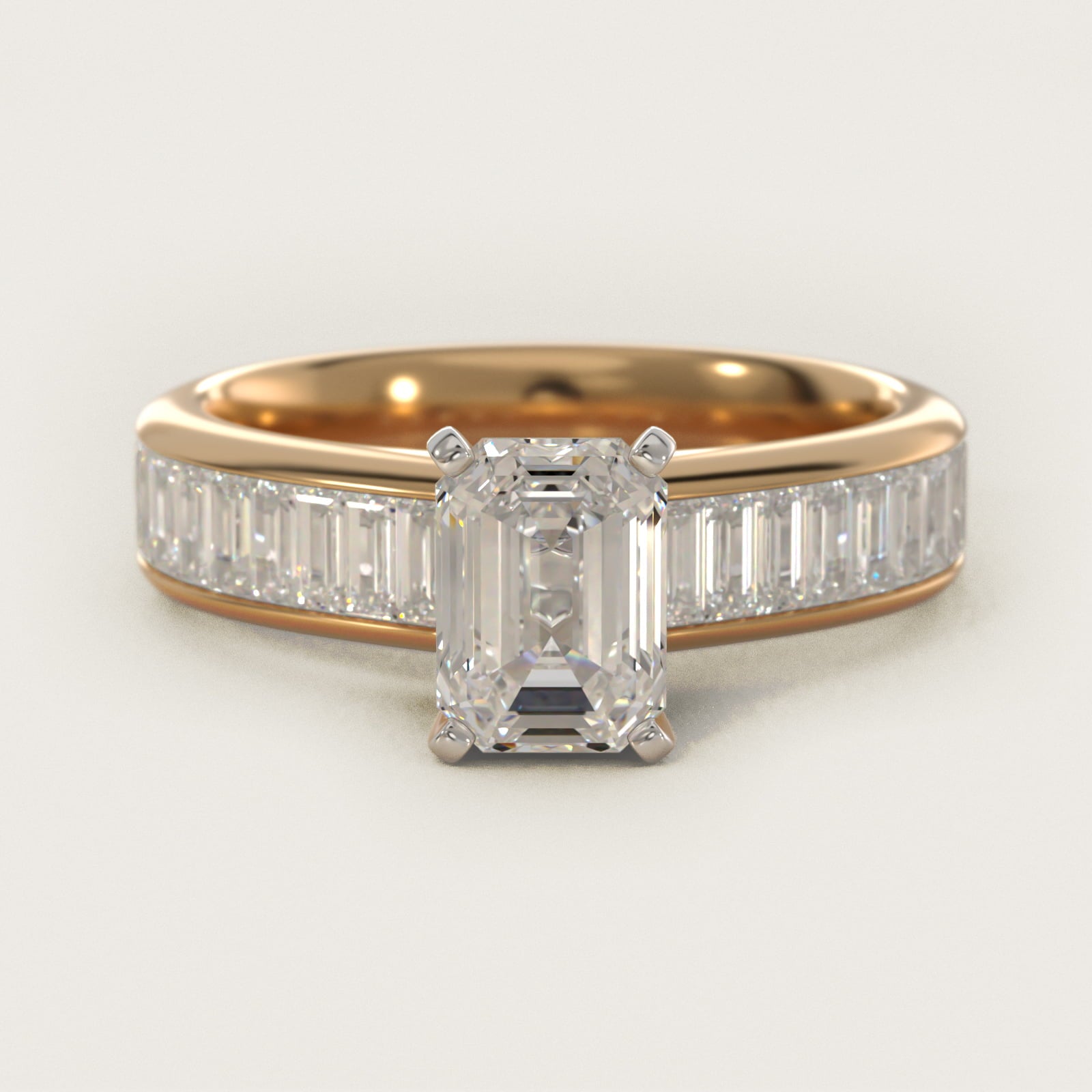 Channel Set Baguette Diamond Engagement Ring in 18k Yellow Gold (1 ct. tw.) - Emerald Center