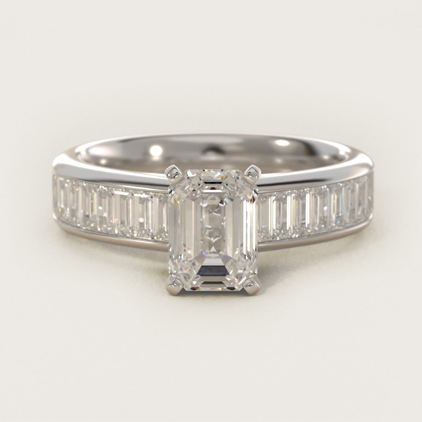 Channel Set Baguette Diamond Engagement Ring in Platinum (1 ct. tw.) - Emerald Center