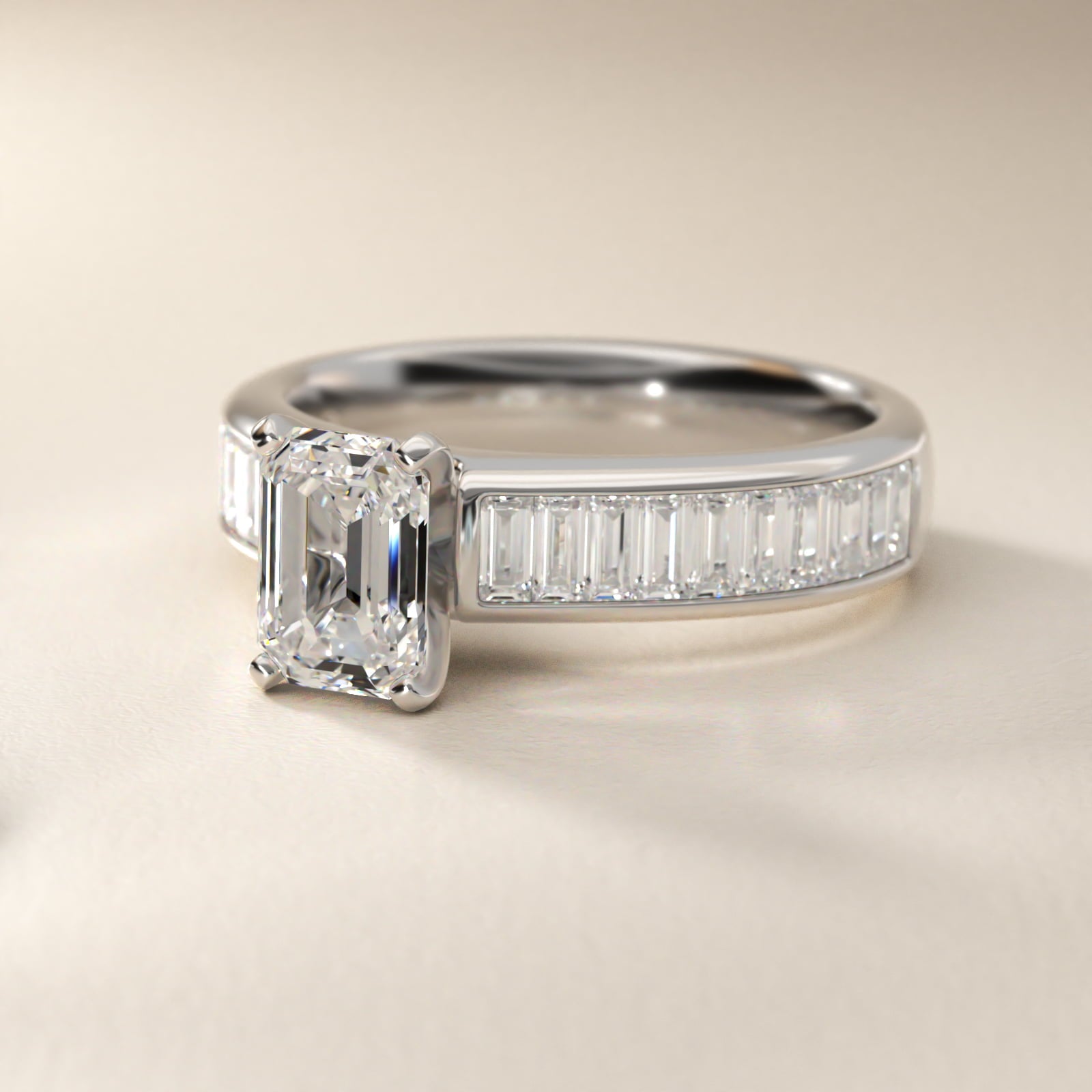 Channel Set Baguette Diamond Engagement Ring in Platinum (1 ct. tw.) - Emerald Center