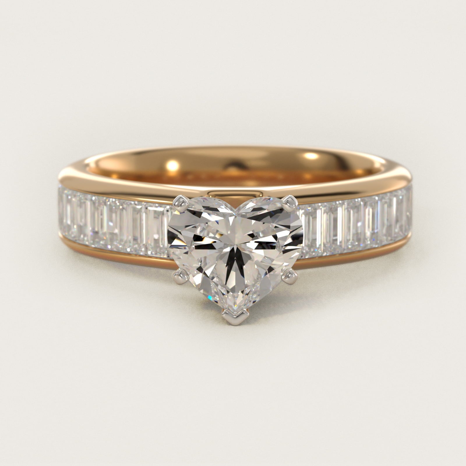 Channel Set Baguette Diamond Engagement Ring in 18k Yellow Gold (1 ct. tw.) - Heart Center