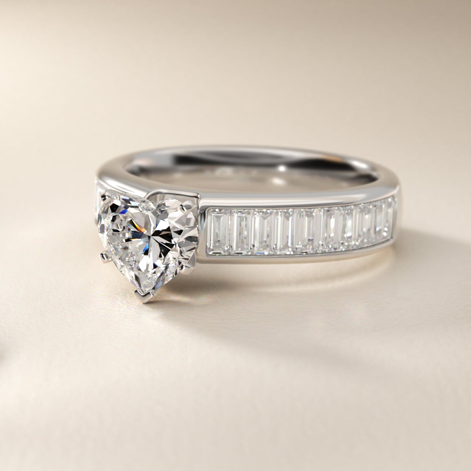 Channel Set Baguette Diamond Engagement Ring in Platinum (1 ct. tw.) - Heart Center