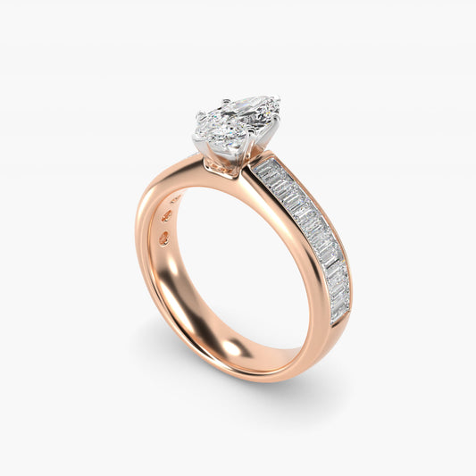 Channel Set Baguette Diamond Engagement Ring in 14k Rose Gold (1 ct. tw.) - Marquise Center