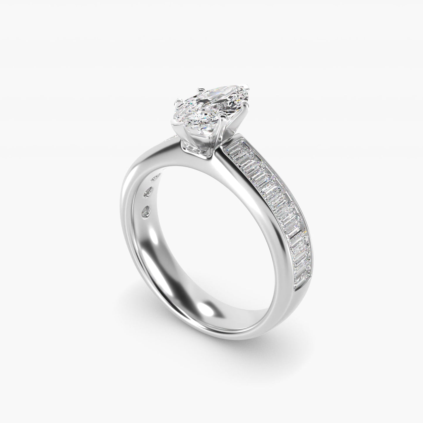 Channel Set Baguette Diamond Engagement Ring in Platinum (1 ct. tw.) - Marquise Center
