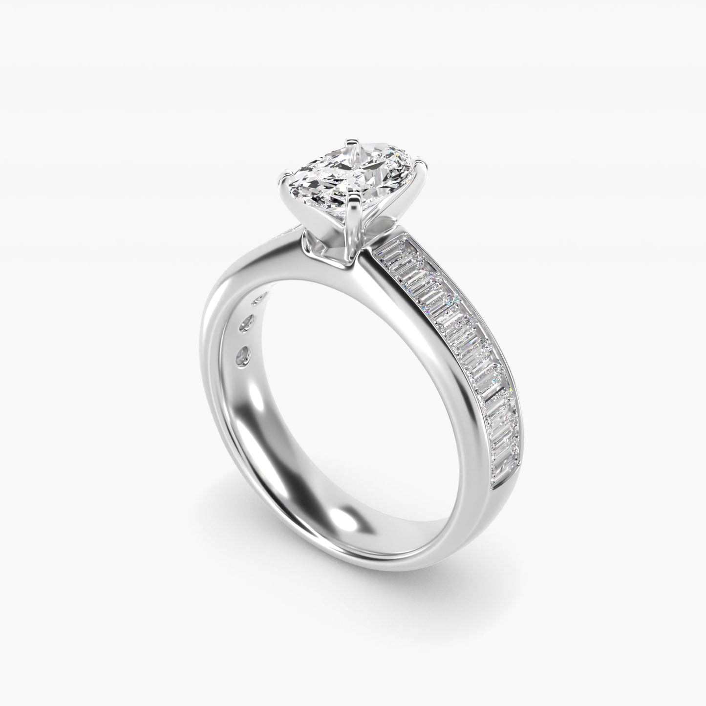 Channel Set Baguette Diamond Engagement Ring in 14k White Gold (1 ct. tw.) - Oval Center