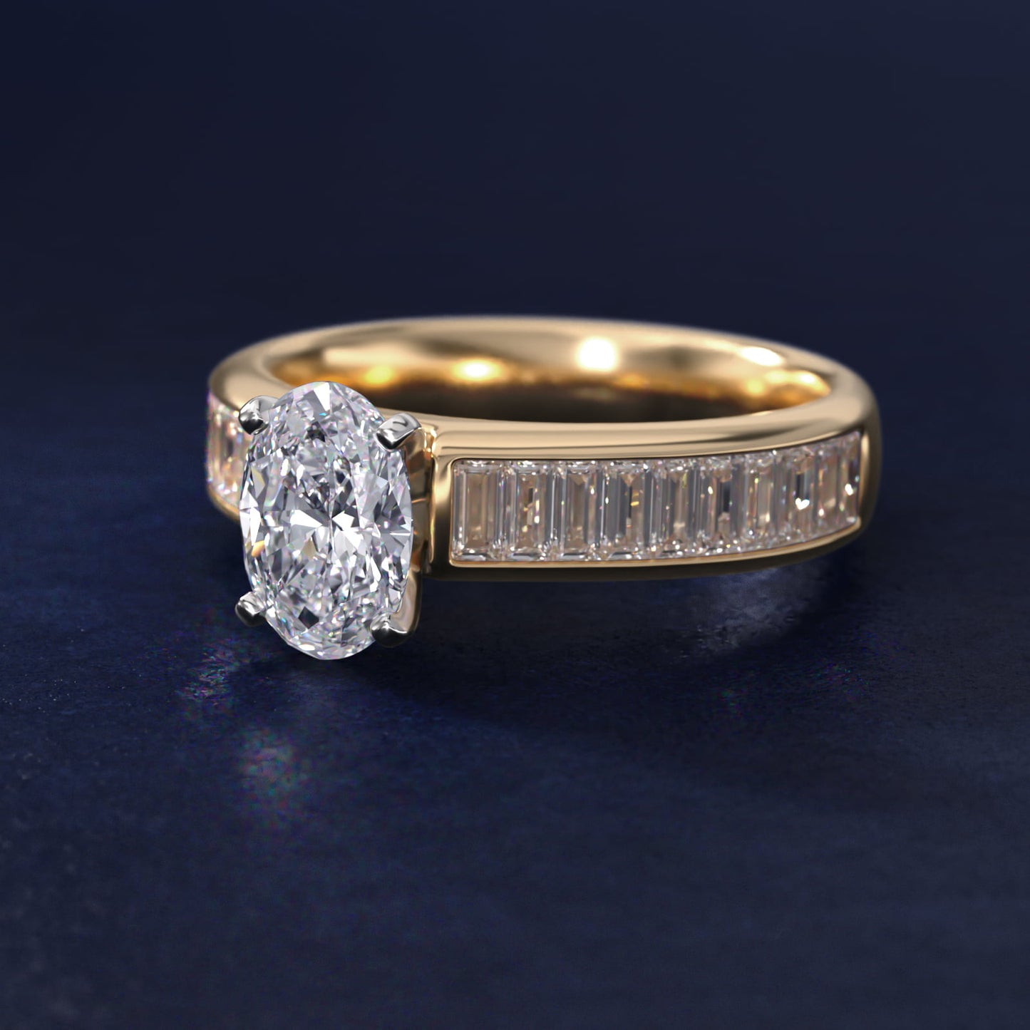 Channel Set Baguette Diamond Engagement Ring in 18k Yellow Gold (1 ct. tw.) - Oval Center