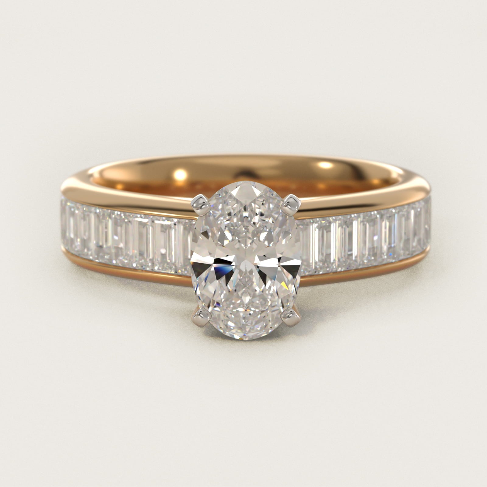 Channel Set Baguette Diamond Engagement Ring in 18k Yellow Gold (1 ct. tw.) - Oval Center