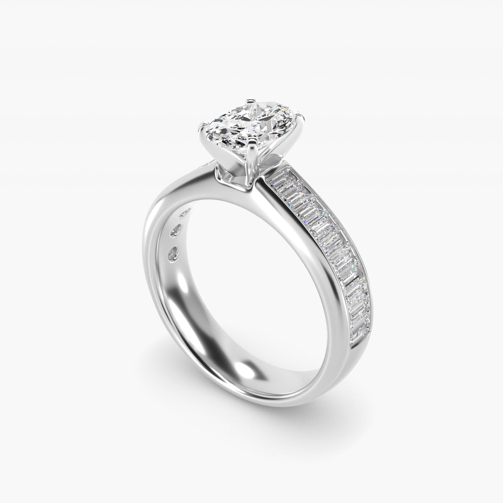 Channel Set Baguette Diamond Engagement Ring in Platinum (1 ct. tw.) - Oval Center