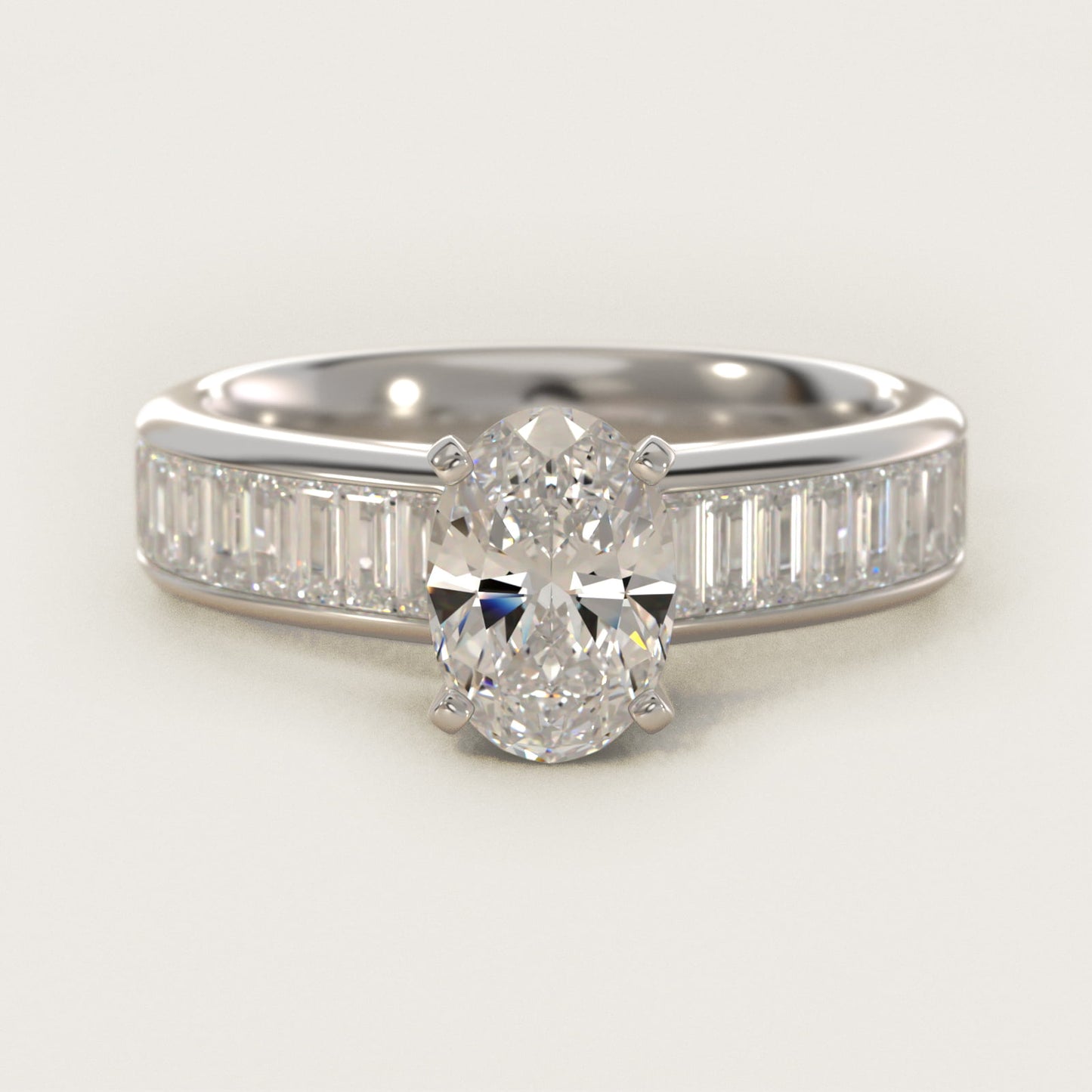 Channel Set Baguette Diamond Engagement Ring in Platinum (1 ct. tw.) - Oval Center