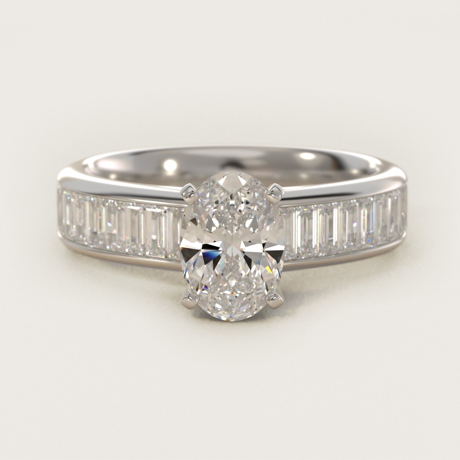 Channel Set Baguette Diamond Engagement Ring in Platinum (1 ct. tw.) - Oval Center