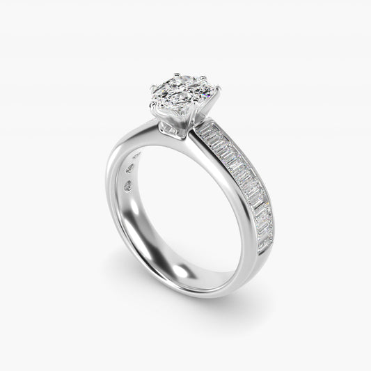 Channel Set Baguette Diamond Engagement Ring in 14k White Gold (1 ct. tw.) - Pear Center